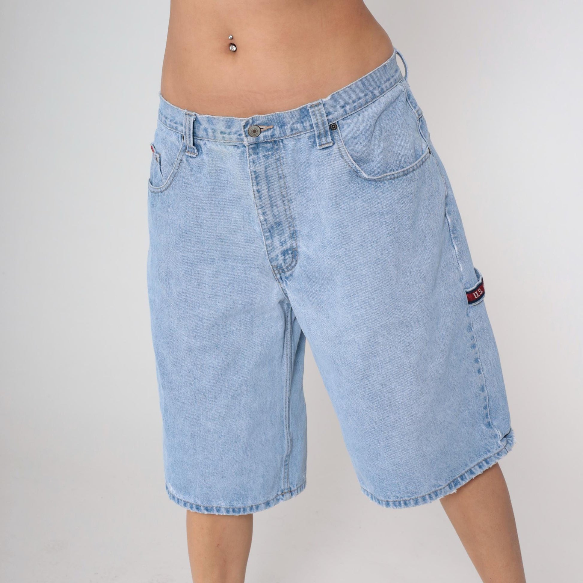 Y2K US Polo Association Carpenter Shorts Light Wash Denim Cargo Utility 36