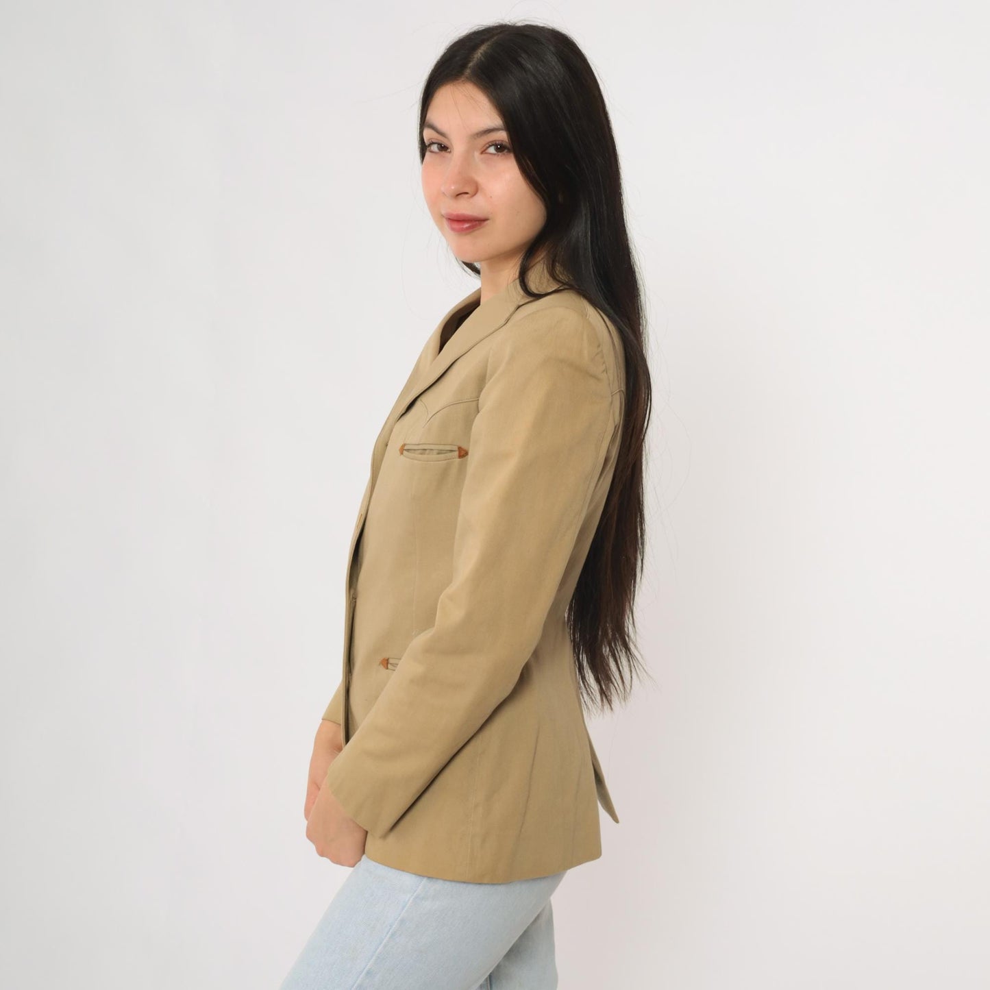70s Ralph Lauren Western Wear Blazer Tan Cotton Equestrian Jacket Extra Small XS
