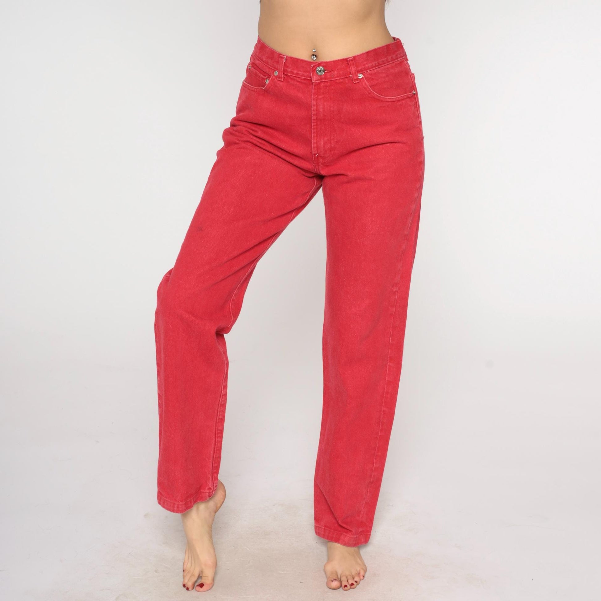 90s Polo Ralph Lauren Red Denim Jeans High Waist Straight Leg Large L