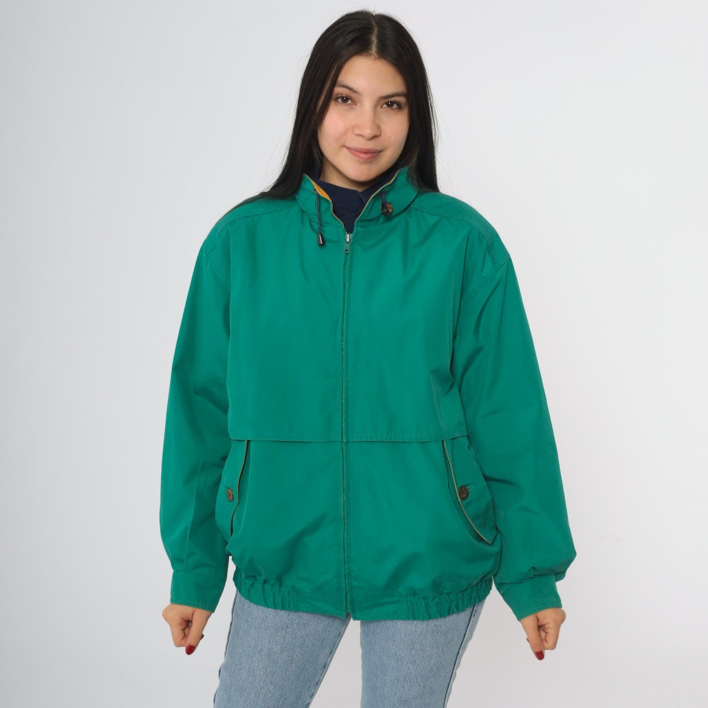 90s London Fog Green Nylon Windbreaker Jacket Stand Collar Medium M