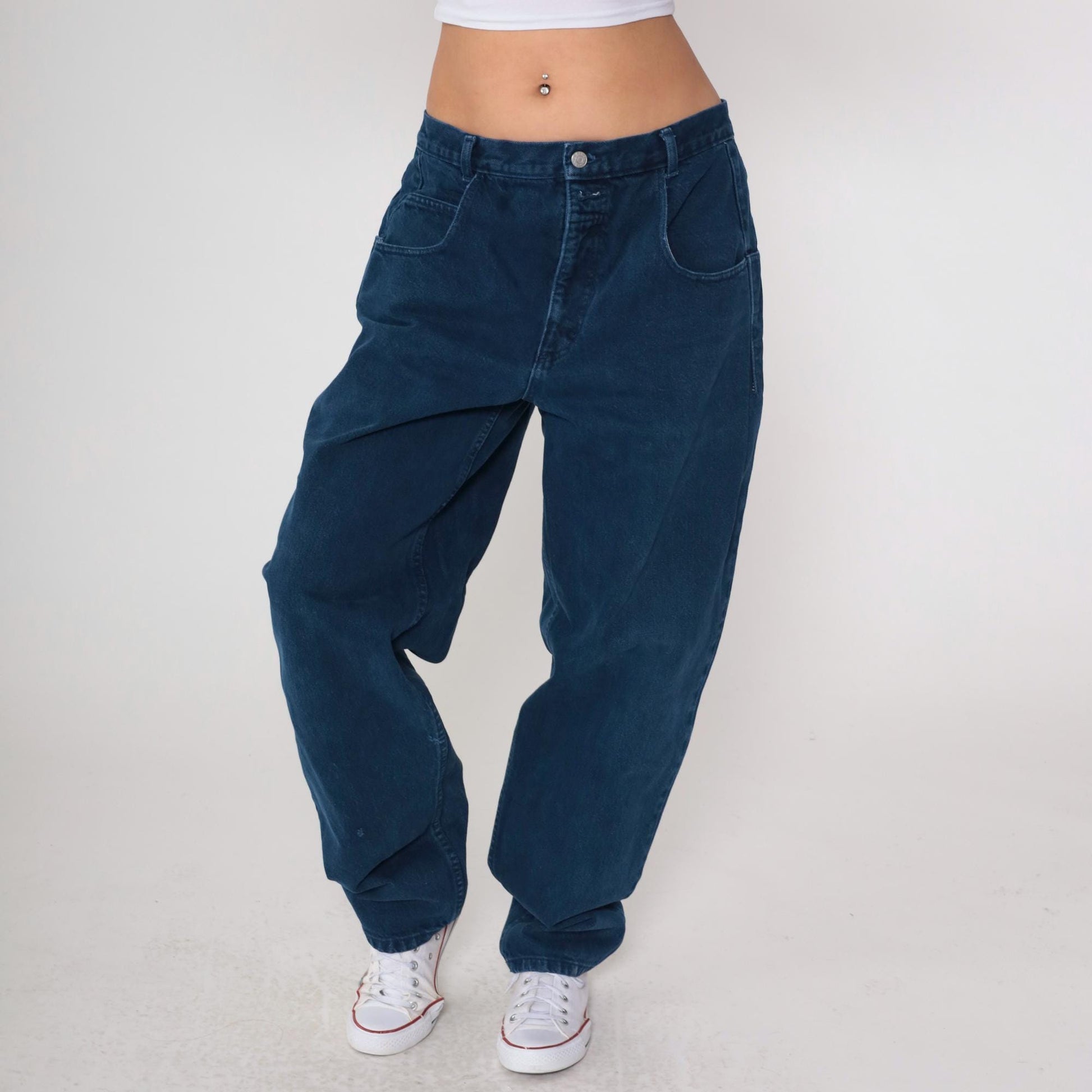 90s Guess High Waist Straight Leg Mom Jeans Dark Blue Denim Large L