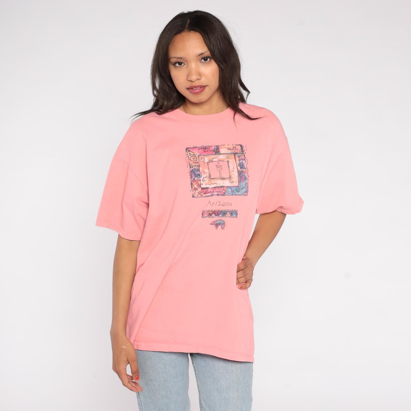 90s Arizona Desert Cactus T-Shirt Anvil Coral Pink Cotton Plus Size XXL