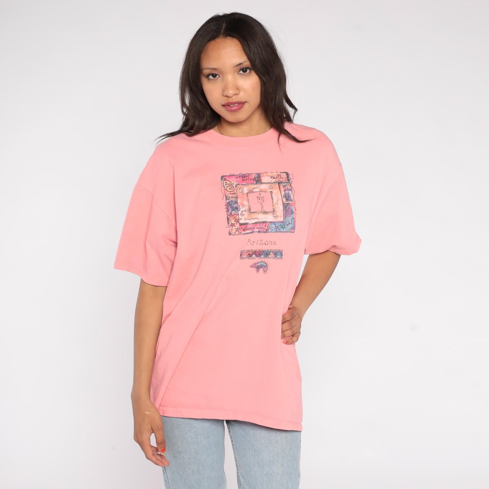 90s Arizona Desert Cactus T-Shirt Anvil Coral Pink Cotton Plus Size XXL