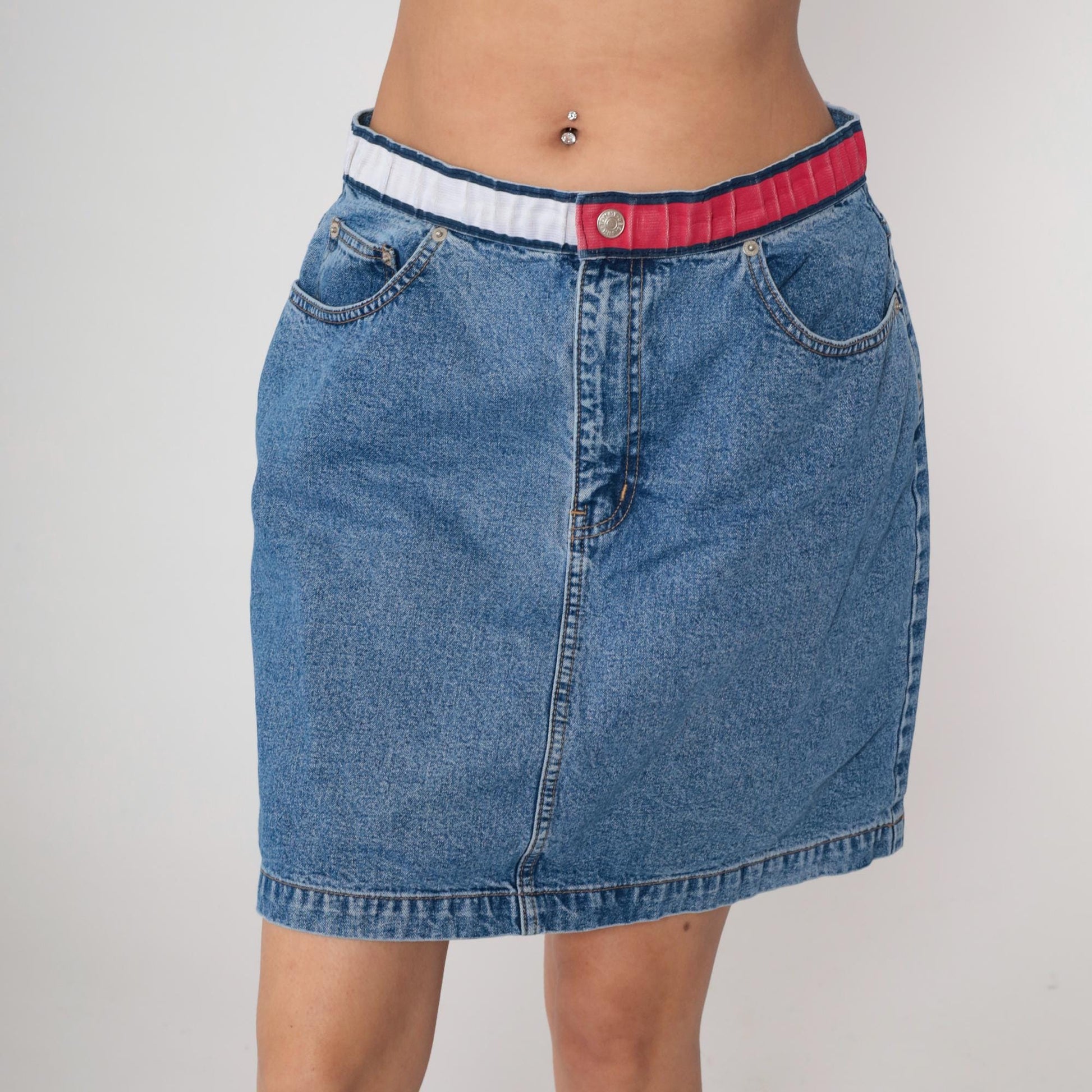 Tommy Hilfiger Y2K Denim Mini Skirt High Waist Blue Pencil Extra Large