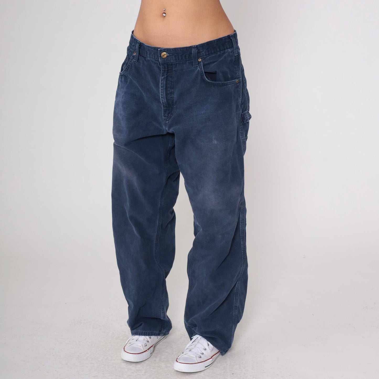Y2K Carhartt Navy Straight Leg Work Pants Hammer Loop 38x32