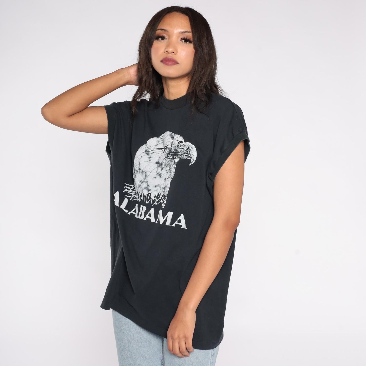 90s Alabama Bald Eagle T-Shirt Black White Graphic Tee Extra Large