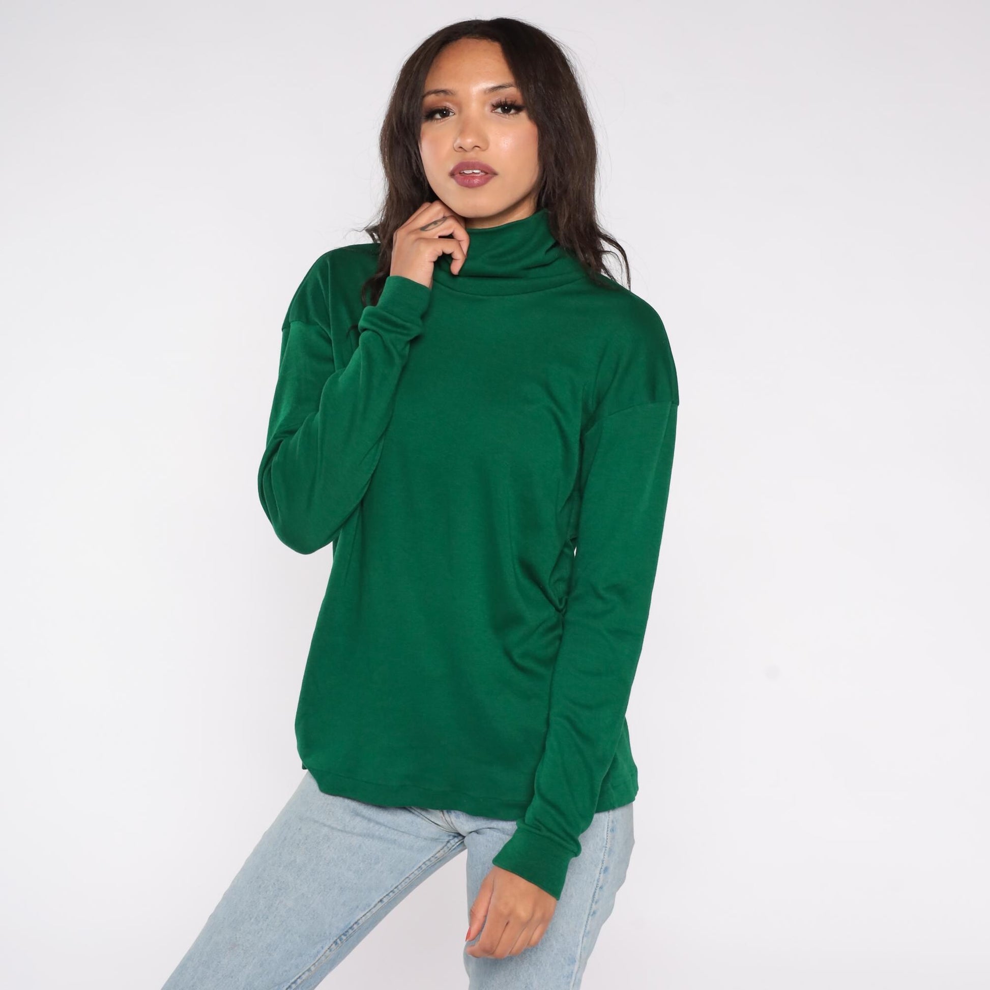 80s Roffe Skiwear Forest Green Turtleneck Long Sleeve Pullover Men's Large