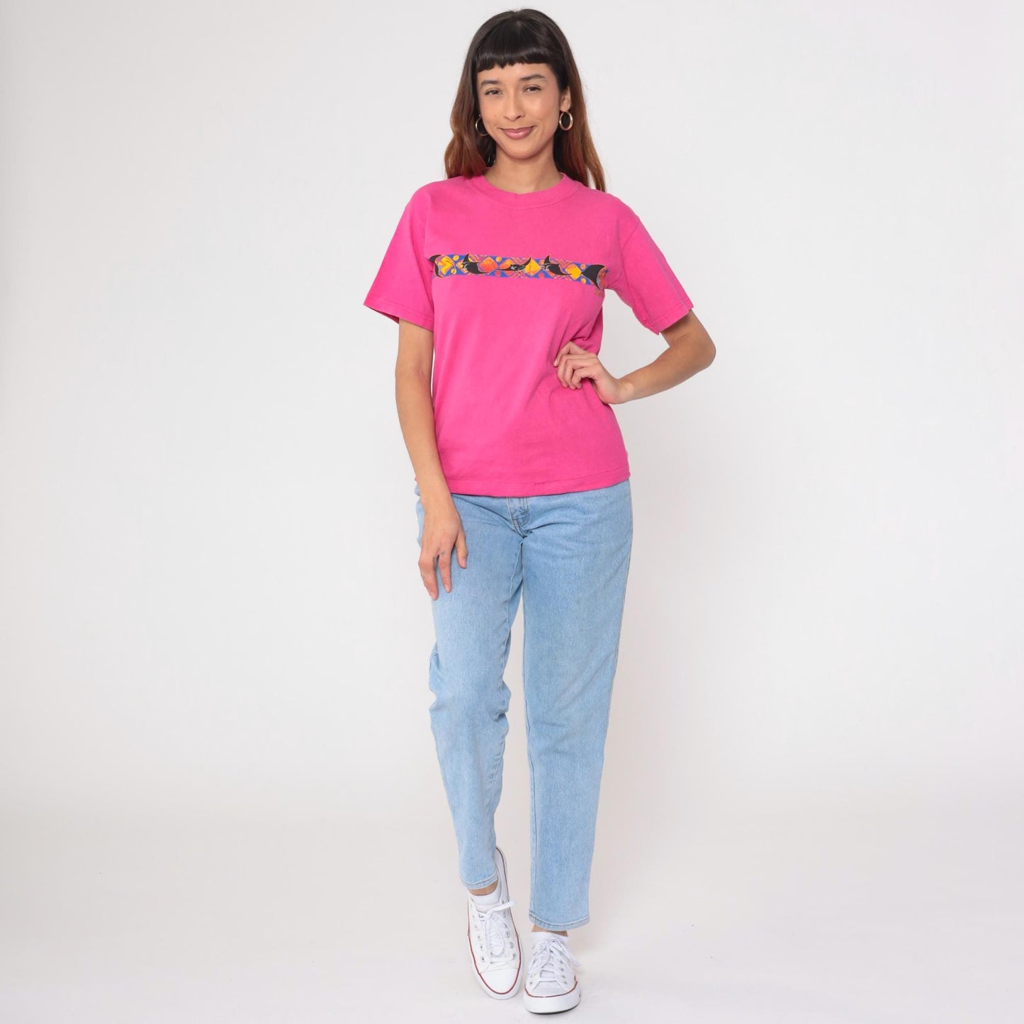90s Gildan Manta Ray Graphic T-Shirt Hot Pink Cotton Tee Small S