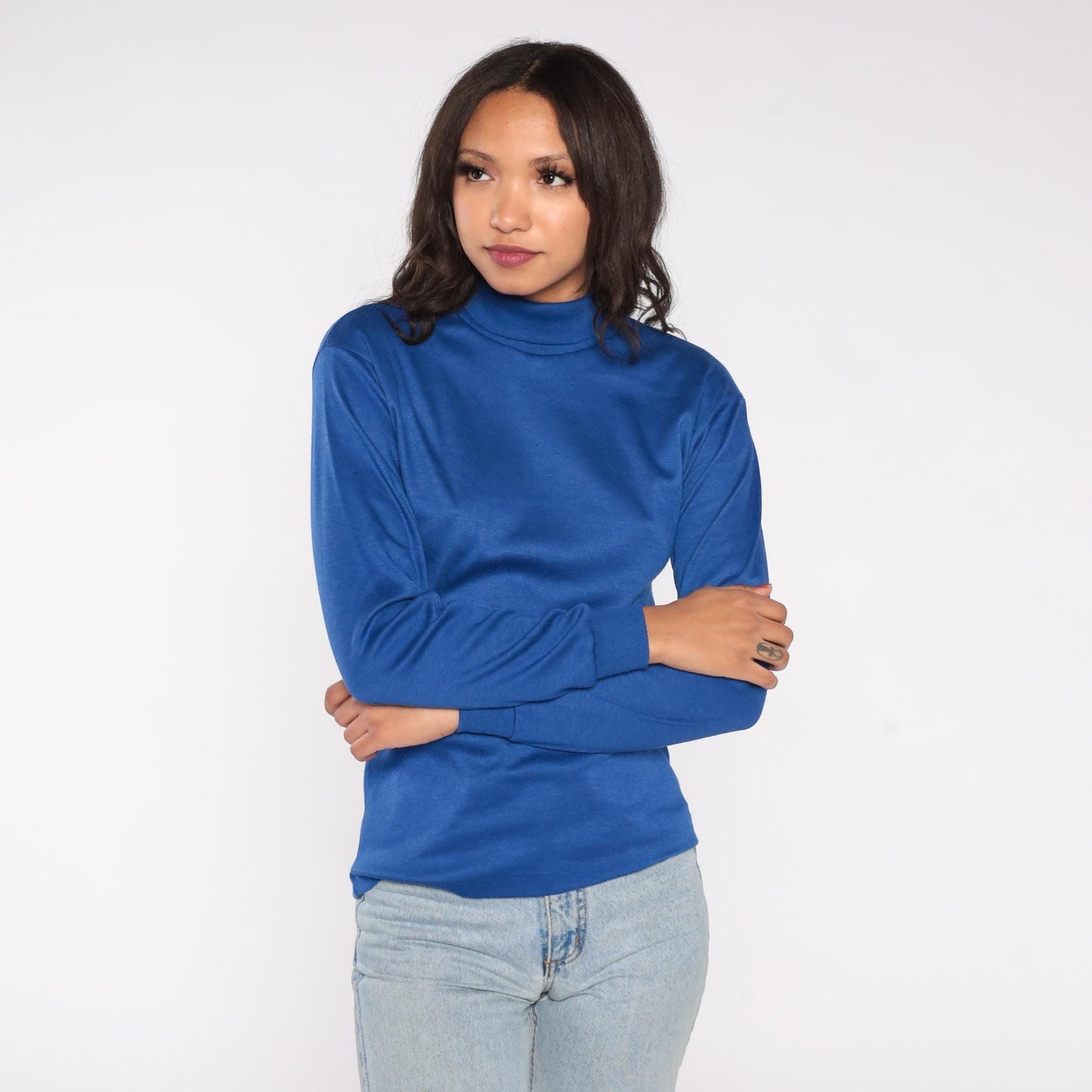 80s Favorites Brand Royal Blue Turtleneck Long Sleeve Cotton Blend Extra Large XL