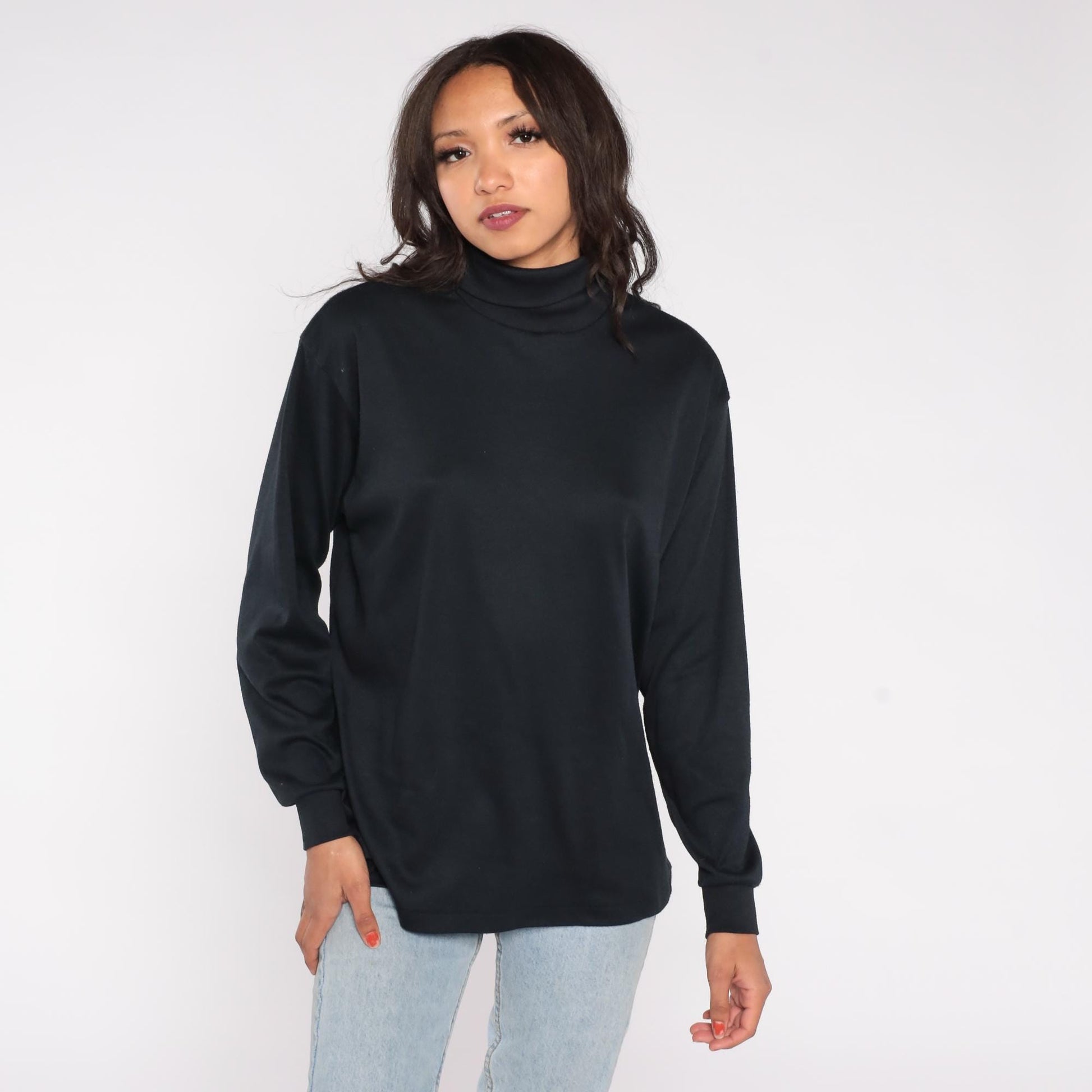 90s Bobbie Brooks Black Turtleneck Cotton Blend Long Sleeve Extra Large XL