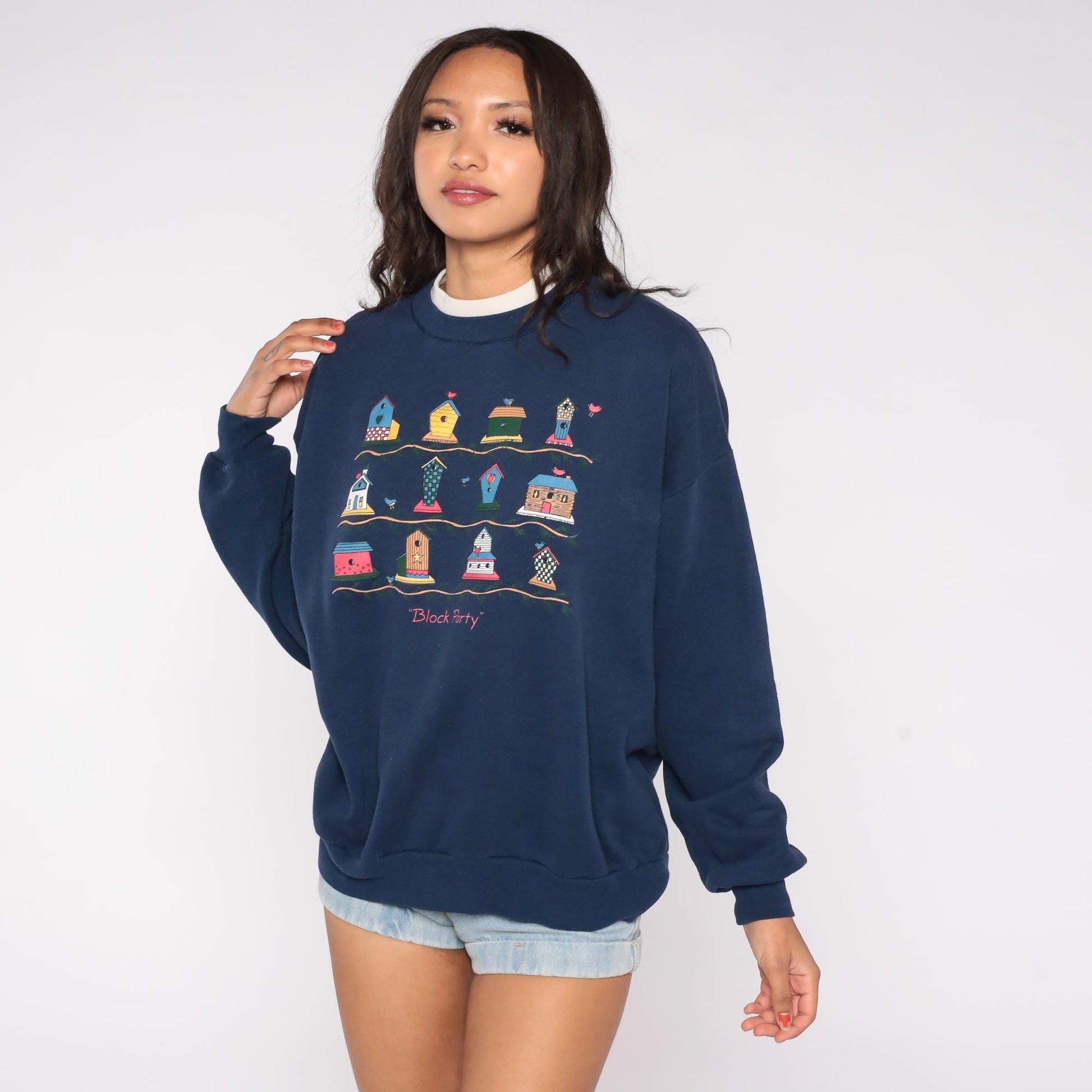90s Gopher Sport Birdhouse Block Party Sweatshirt Navy Blue XL