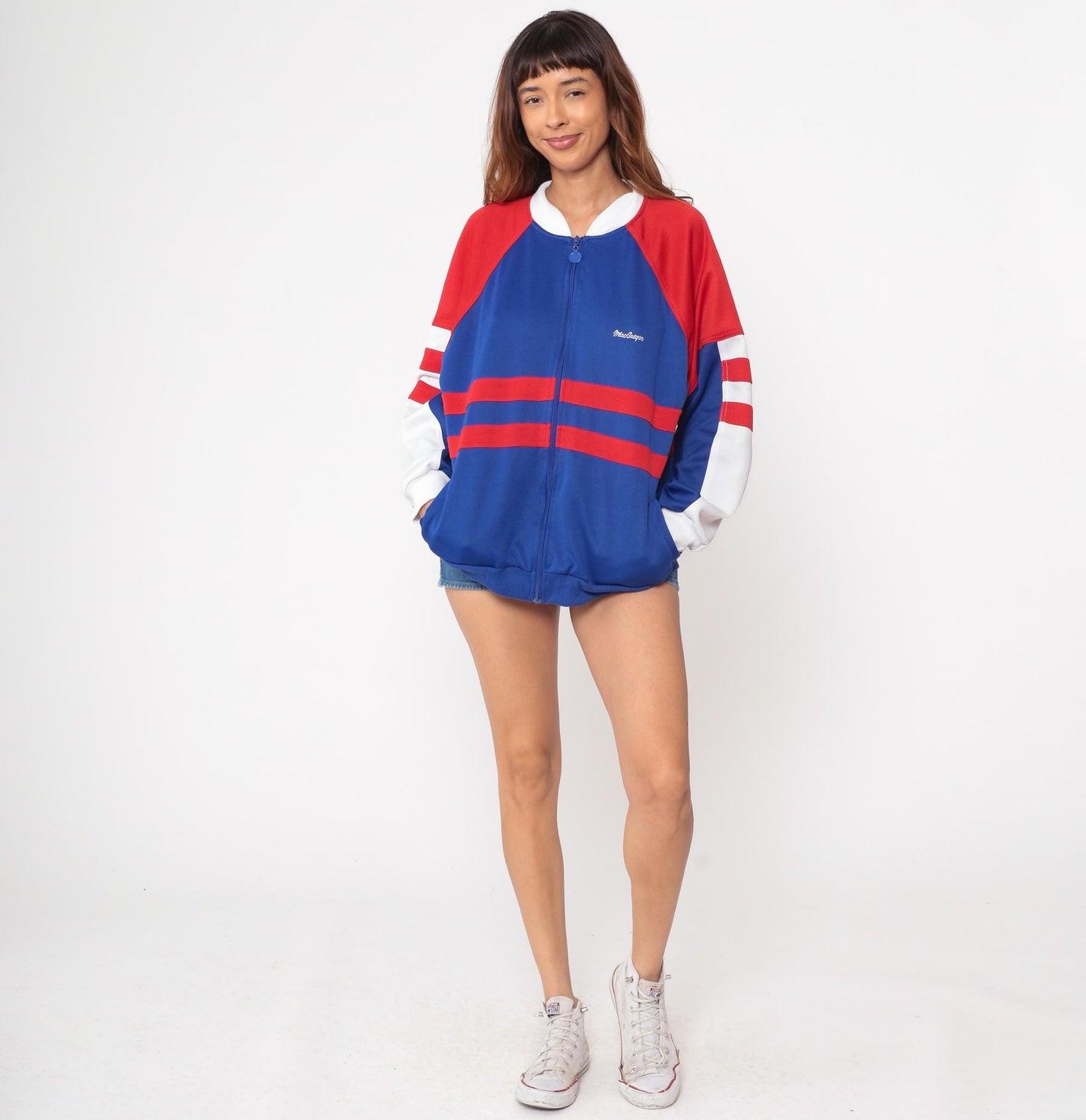 80s MacGregor Track Jacket Royal Blue Striped Zip Sweatshirt Extra Large