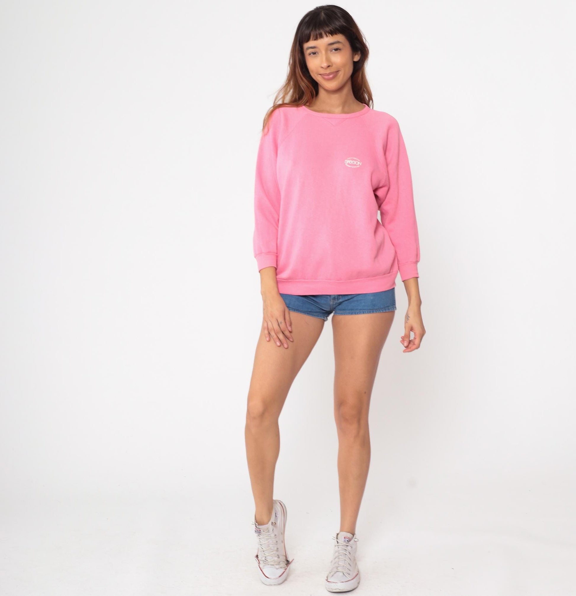 80s Sasson Pink Crewneck Sweatshirt Raglan Sleeve Medium M