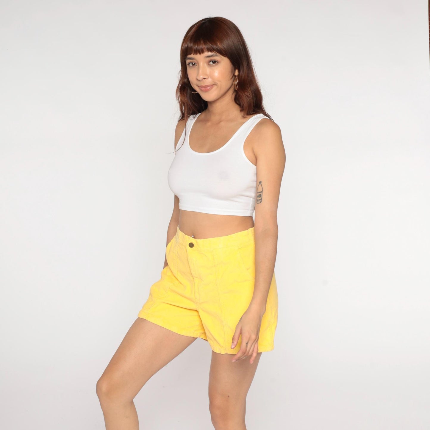 80s Windridge Lemon Yellow Corduroy Shorts High Waist Button Fly Large