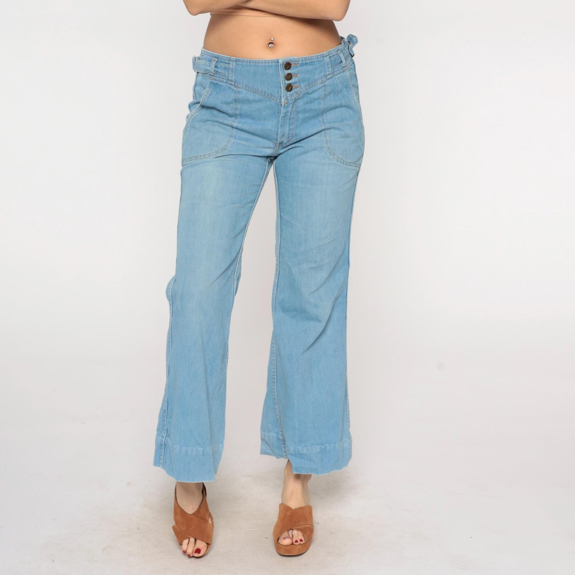 70s Viceroy Bell Bottom Flare Jeans Light Blue Denim High-Waist Extra Large