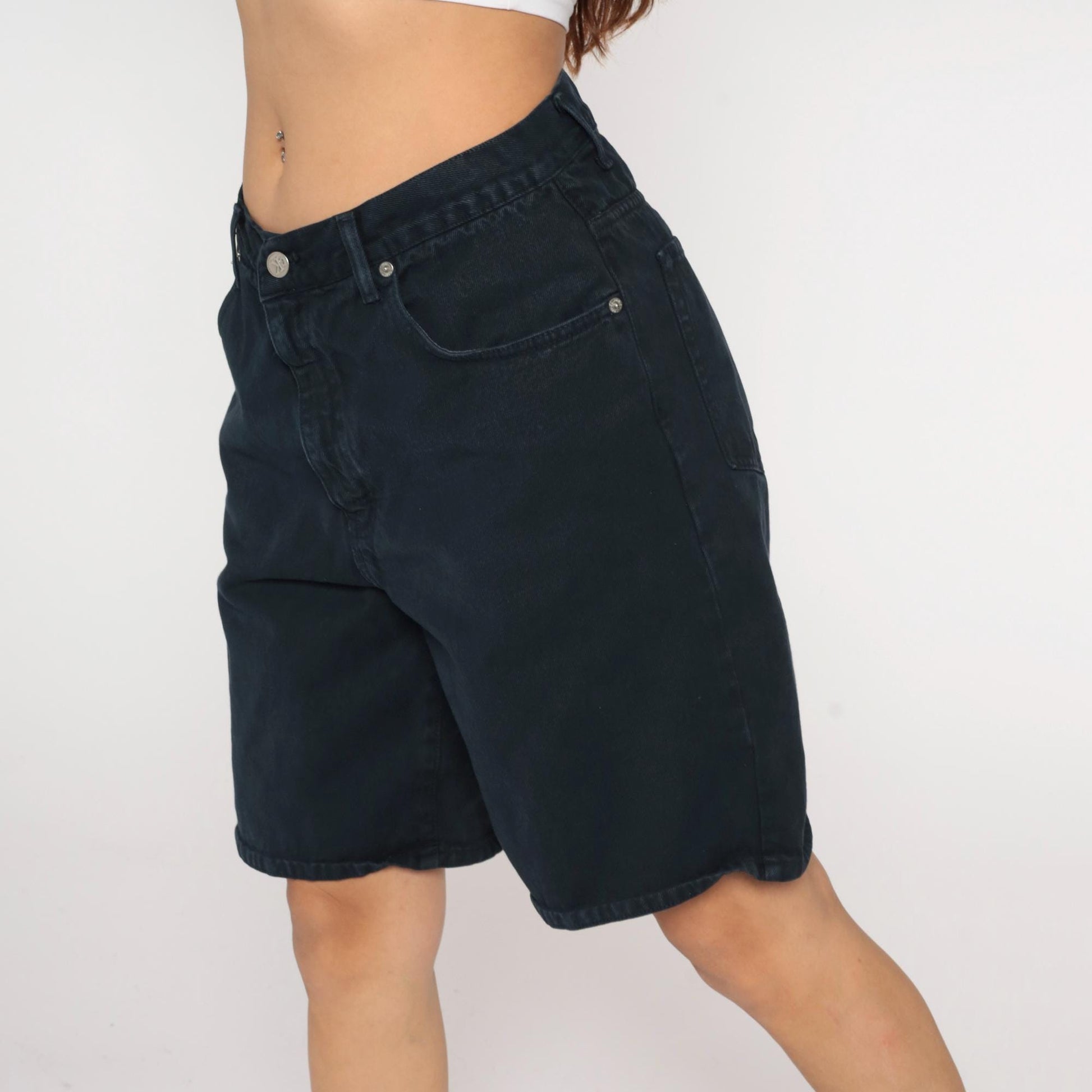 90s Calvin Klein Black Denim Bermuda Shorts High Waisted Button Fly Medium