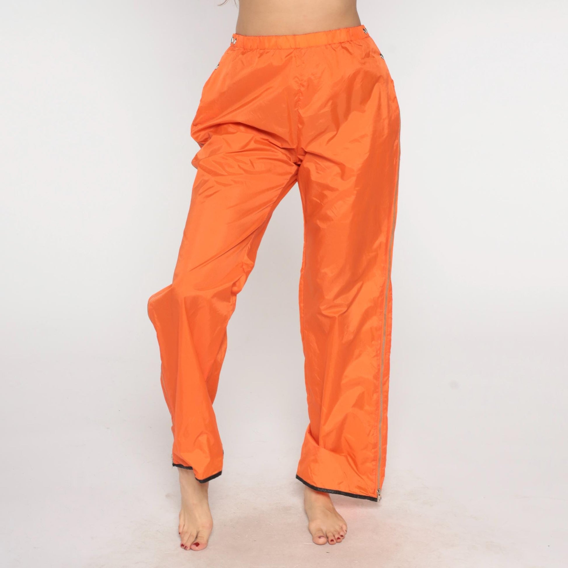 70s Breakaway Track Pants Orange Nylon Full Zip Unisex Large