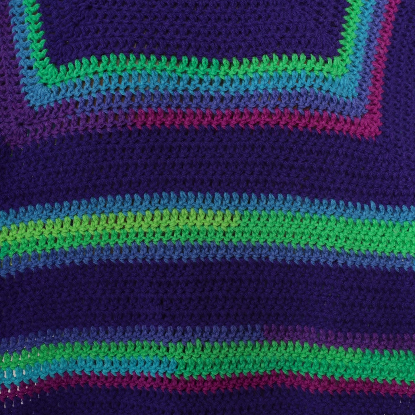 90s Purple Crochet Poncho Rainbow Stripe Square Neck One Size