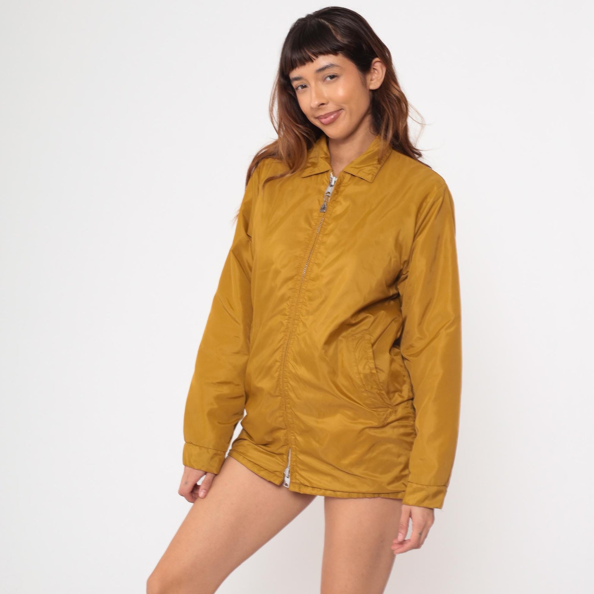 70s Pacific Trail Mustard Yellow Windbreaker Jacket Zip Front Small