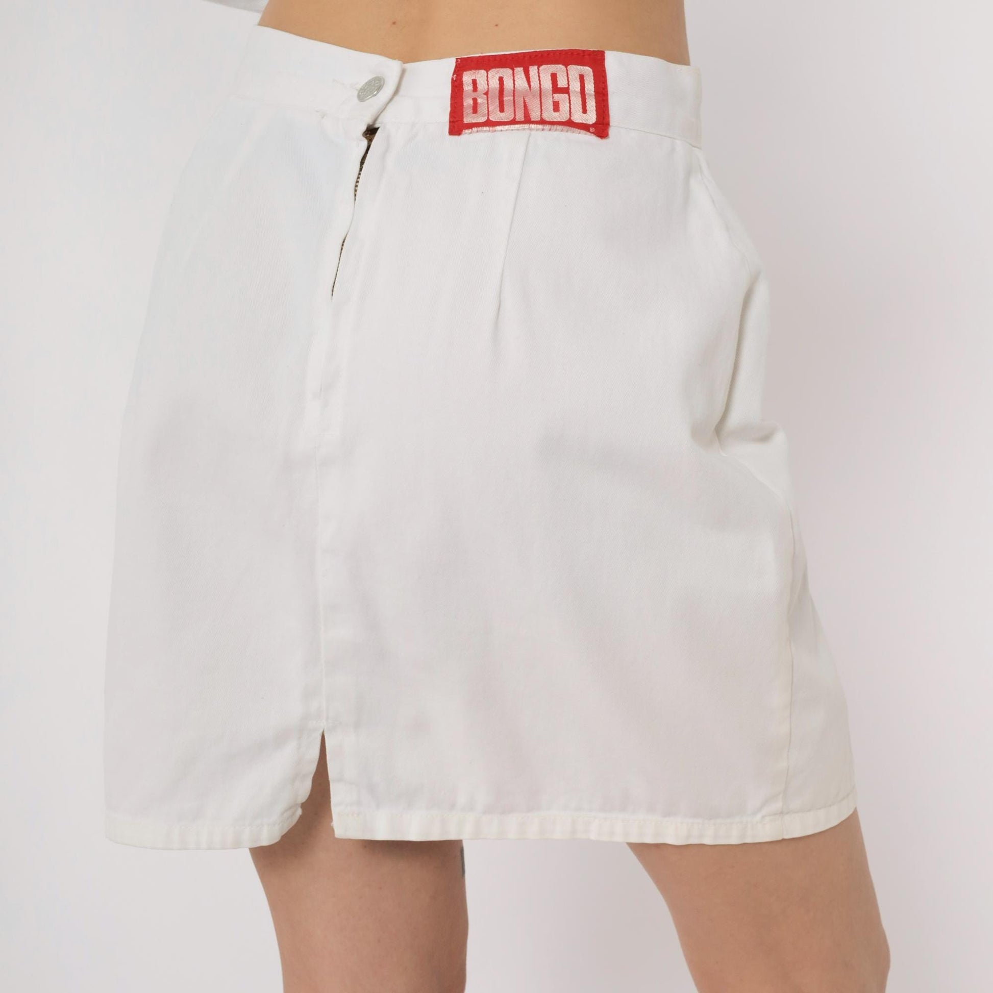 90s Bongo White Cotton Mini Skirt High Waisted Y2K Small S