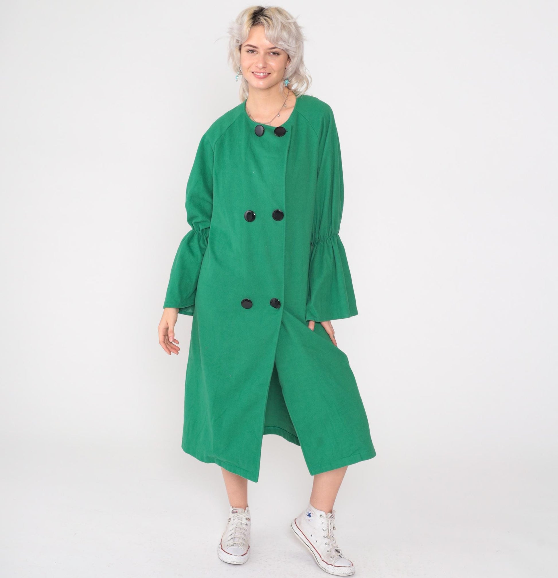 Y2K Green Bell Sleeve Coat Double Breasted Jacket Large L