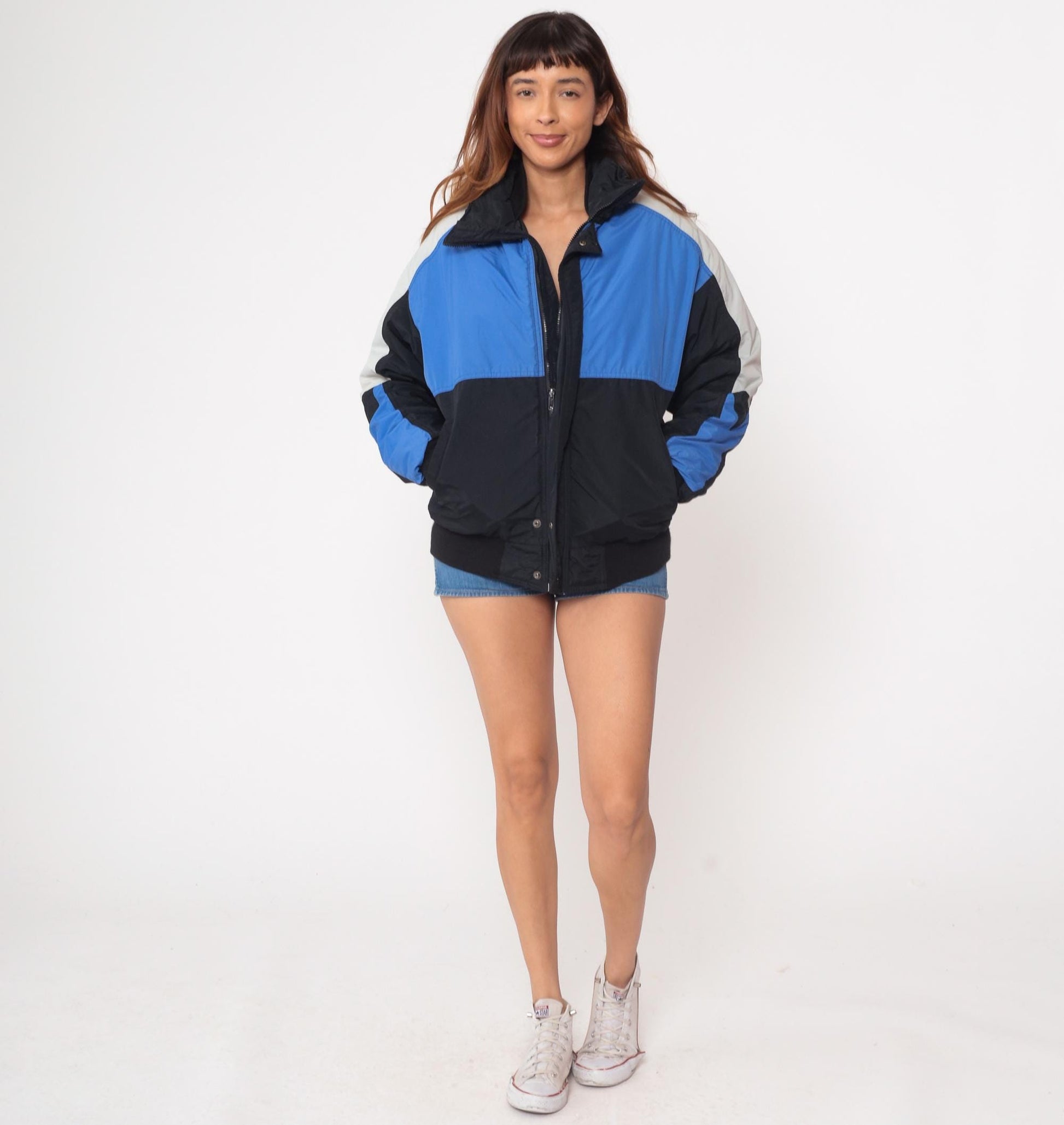 90s Field and Stream Colorblock Windbreaker Jacket Blue Black White Medium M