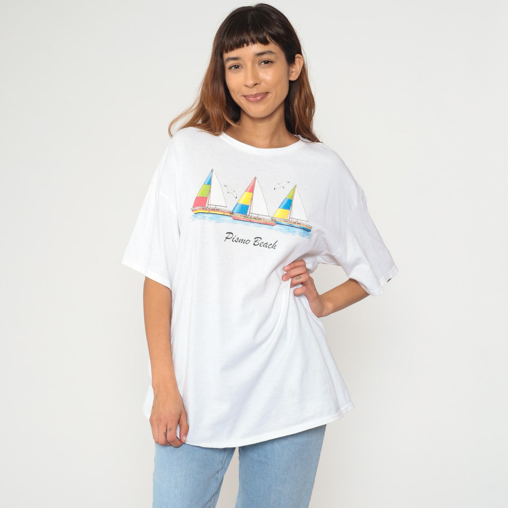 90s Pismo Beach Sailboat Graphic Cotton Tee White Extra Large XL