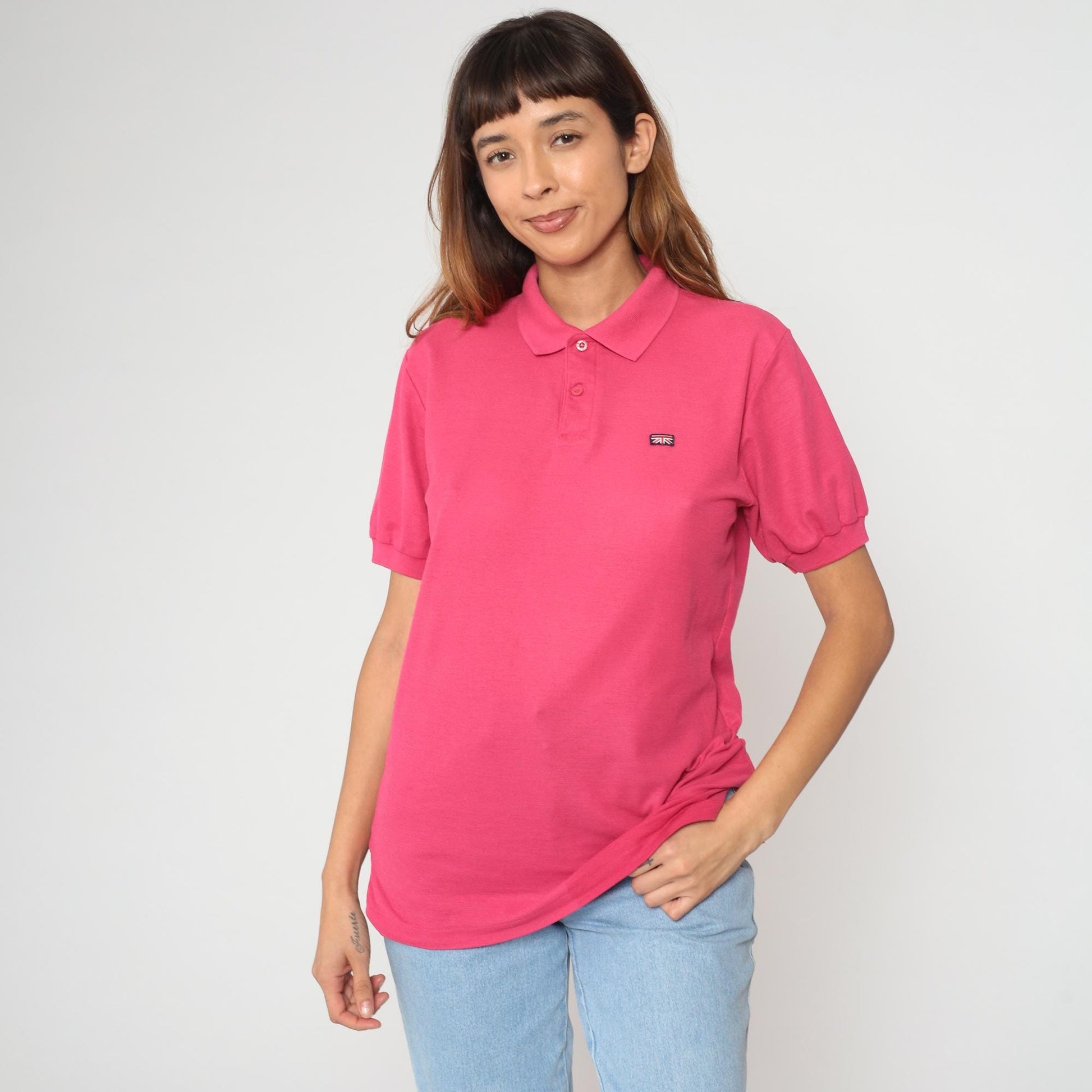 80s Brittania Polo Shirt Hot Pink Collared Short Sleeve Medium M