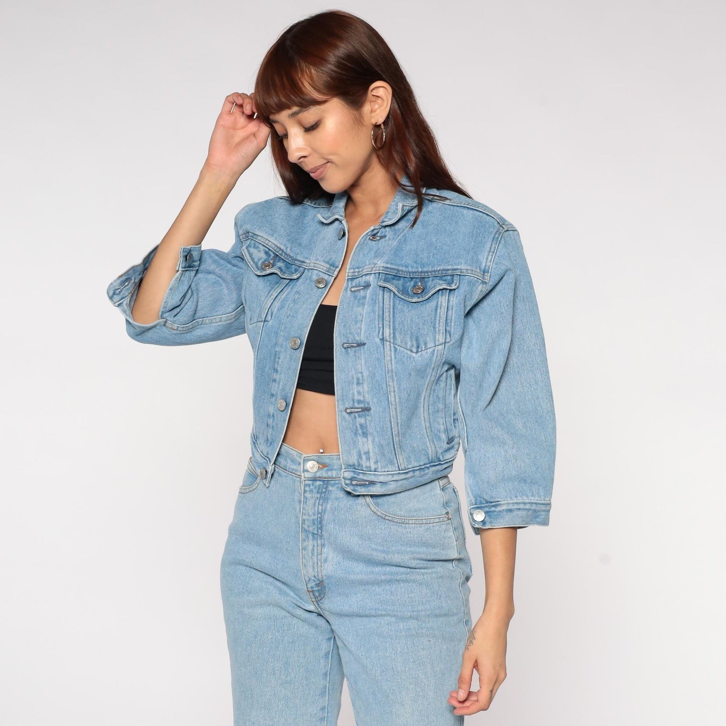 90s Gap Cropped Light Blue Denim Jacket Cotton Medium