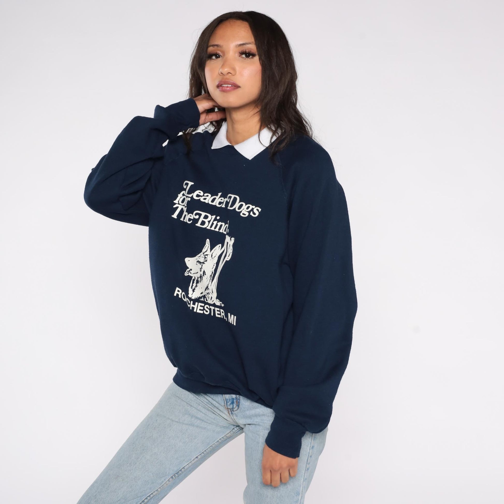 90s Lee Leader Dogs For The Blind Sweatshirt Navy Graphic Crewneck Extra Large XL