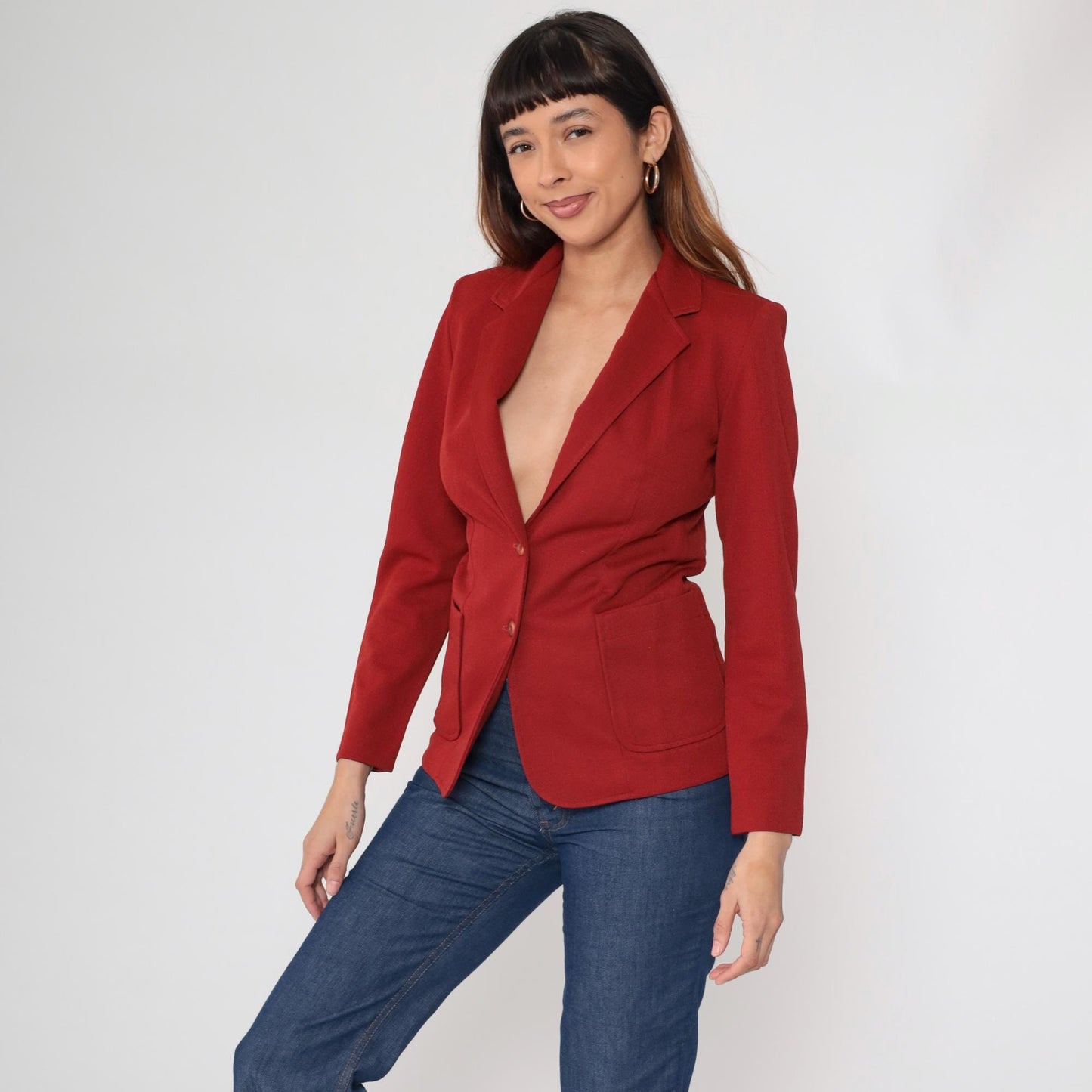 70s Today's Times Cherry Red Blazer Tailored Button Front Jacket Small