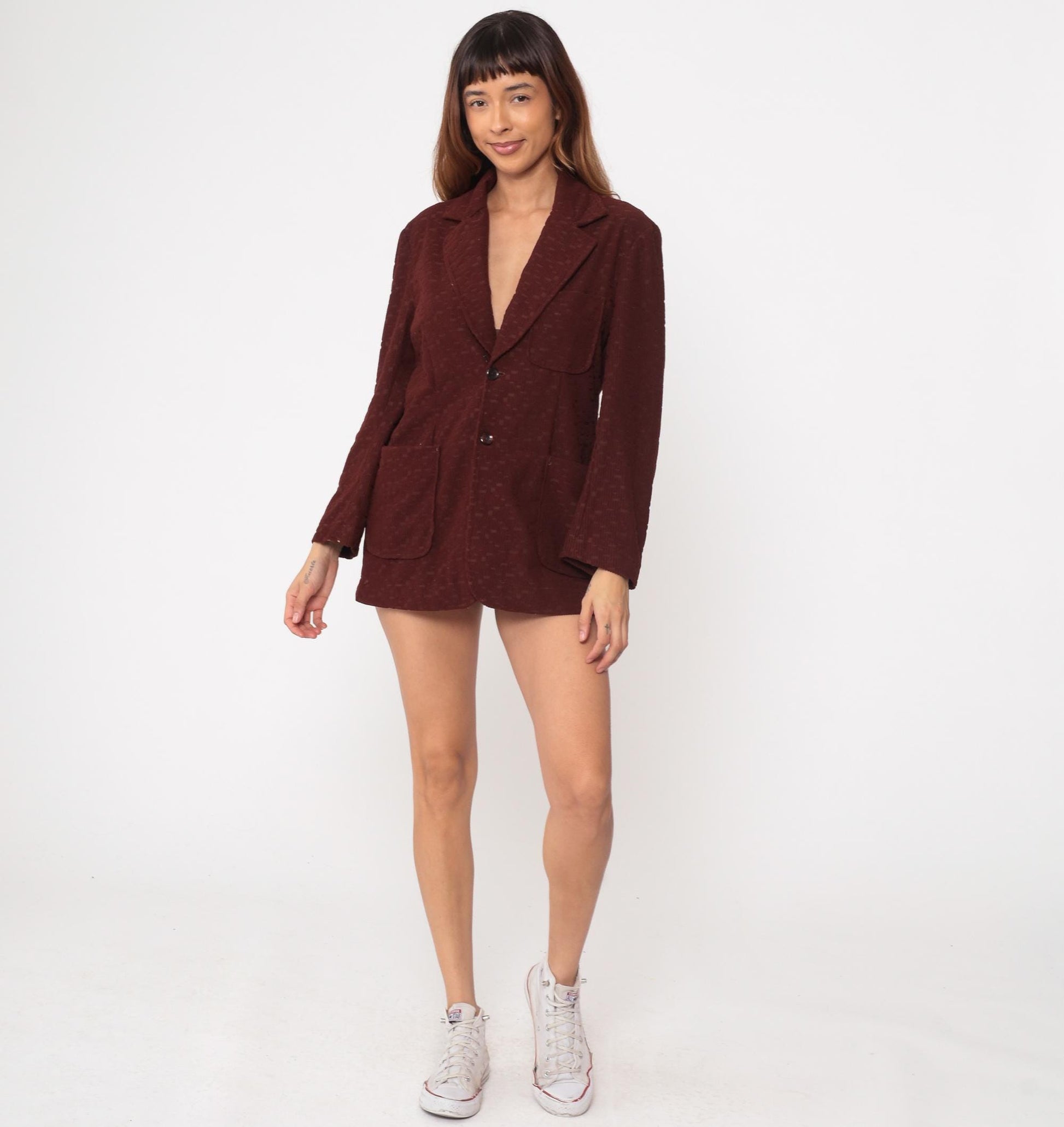 80s Meidiy Corduroy Blazer Chocolate Brown Notched Collar Medium M