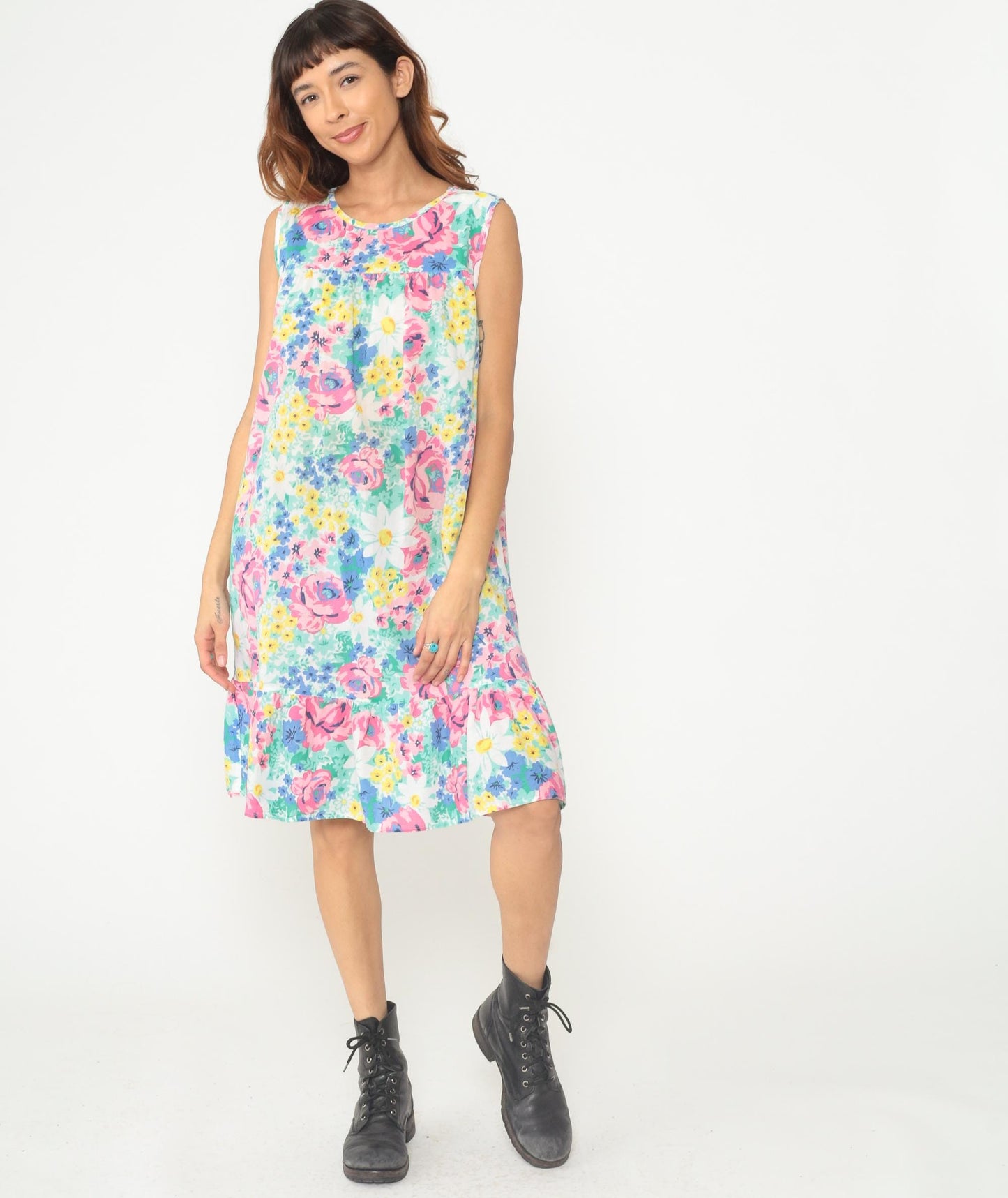 90s Anthony Richards Floral Midi Dress Sleeveless Drop Waist Medium M