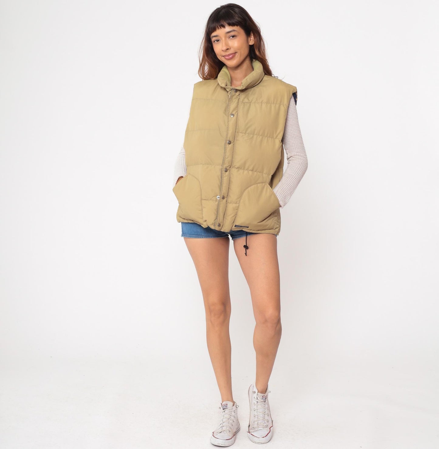 90s Sierra Designs Goose Down Vest Khaki Tan Navy Lining Large L