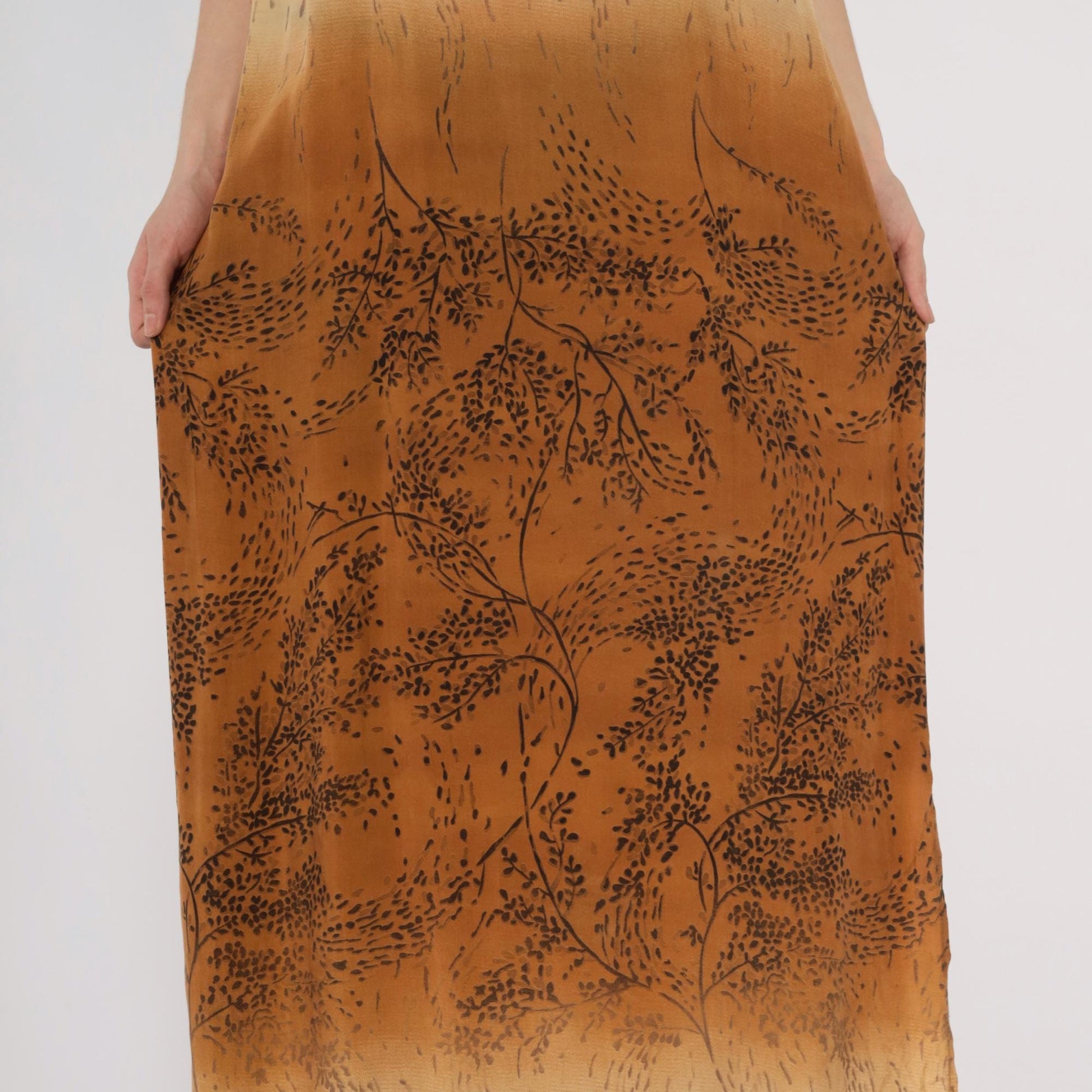 90s Karin Stevens Ombre Maxi Dress Brown Tan Botanical Sleeveless Medium M