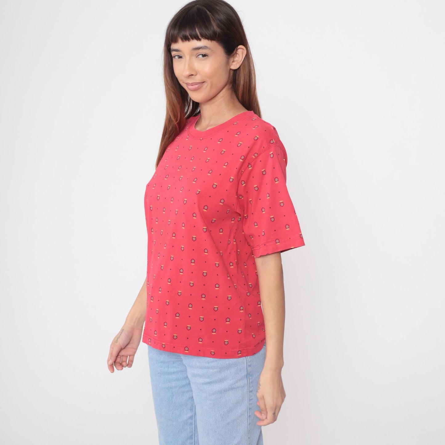 90s Talbot's Red Shield Crest Print Cotton T-Shirt Medium M