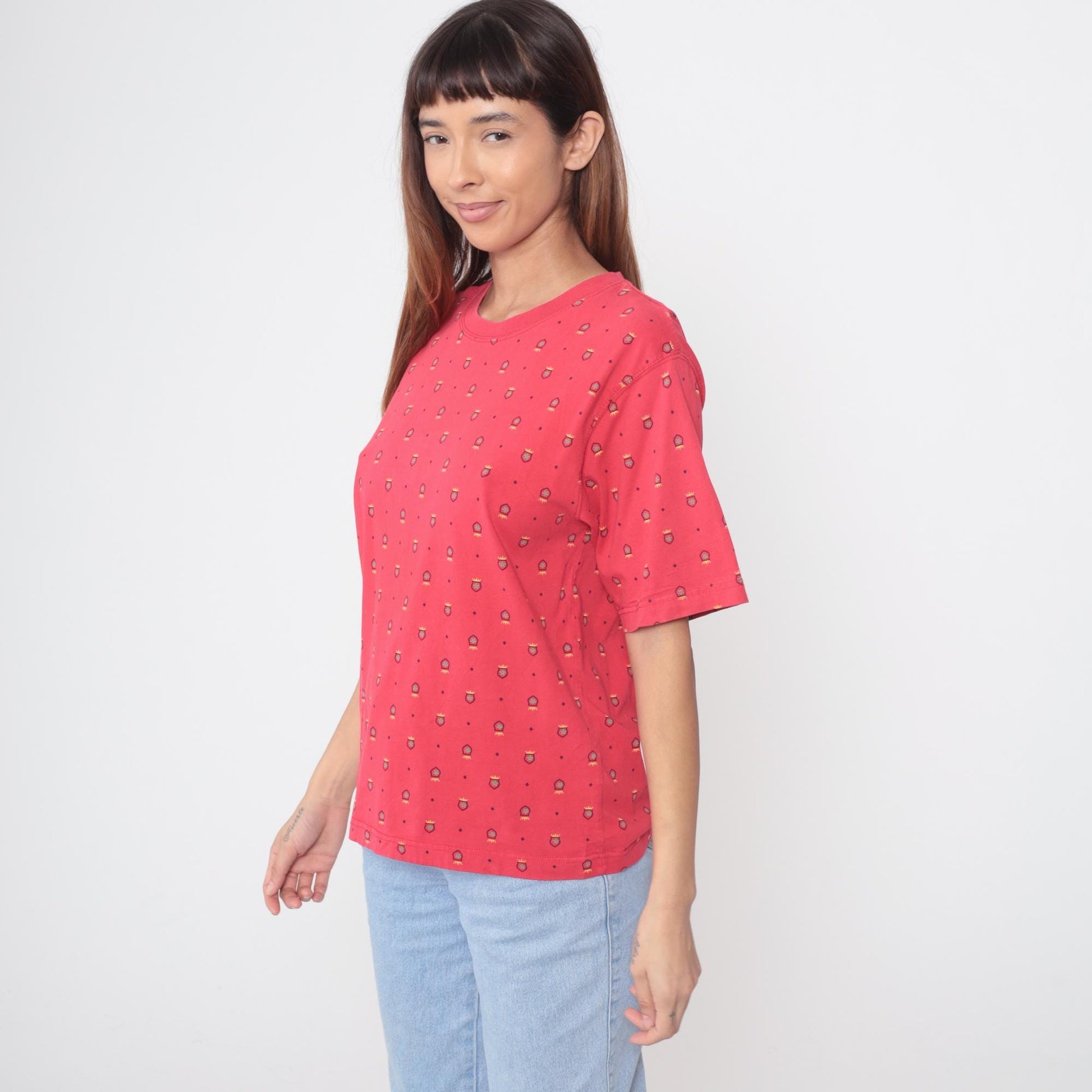 90s Talbot's Red Shield Crest Print Cotton T-Shirt Medium M