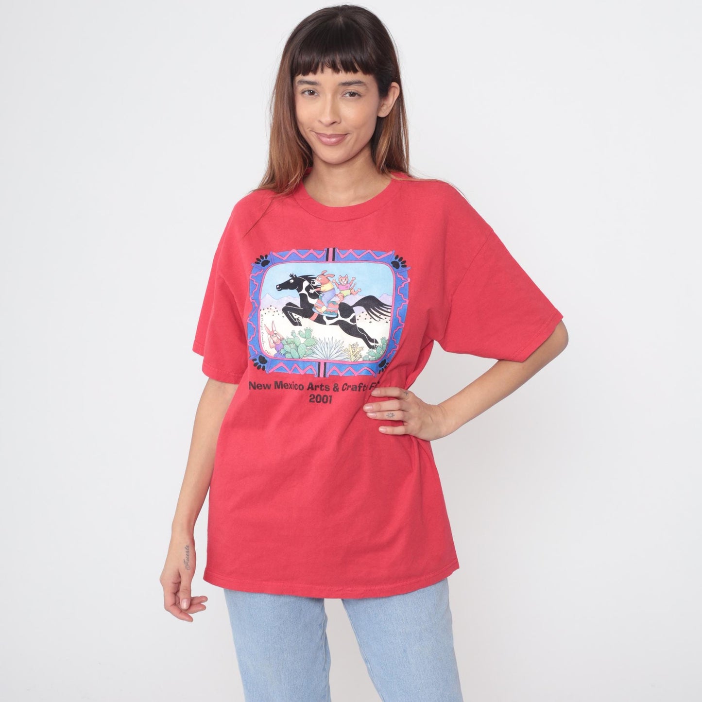 90s New Mexico Arts & Crafts Fair Graphic Tee Red Cotton Large L
