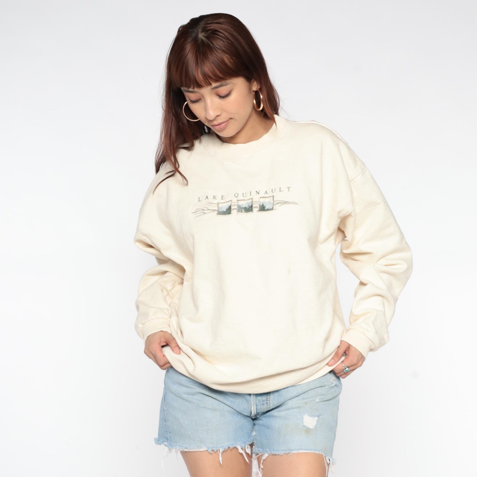 90s Lake Quinault Landscape Cream Crewneck Sweatshirt Extra Large XL