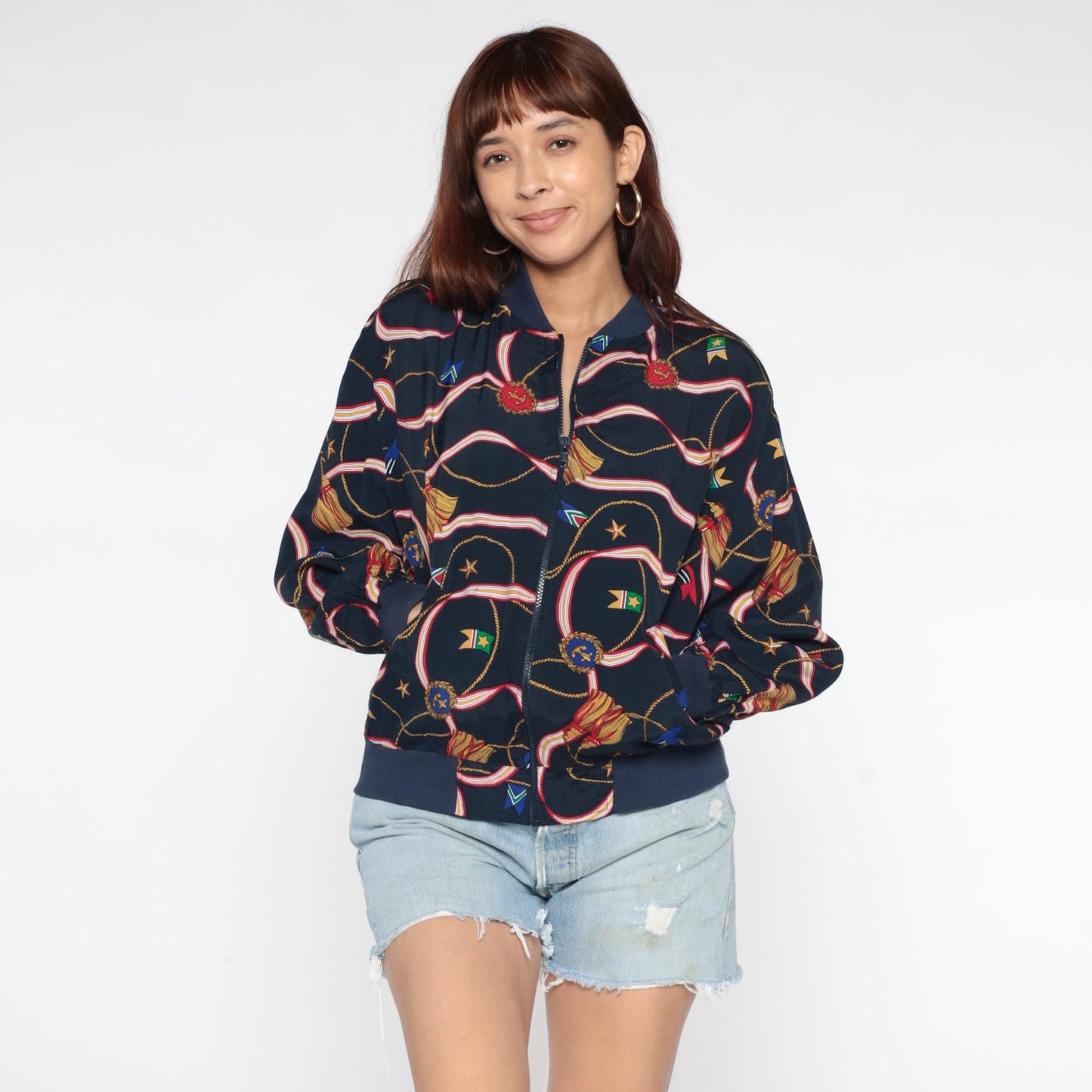 90s Alfred Dunner Nautical Bomber Jacket Navy Multicolor Medium