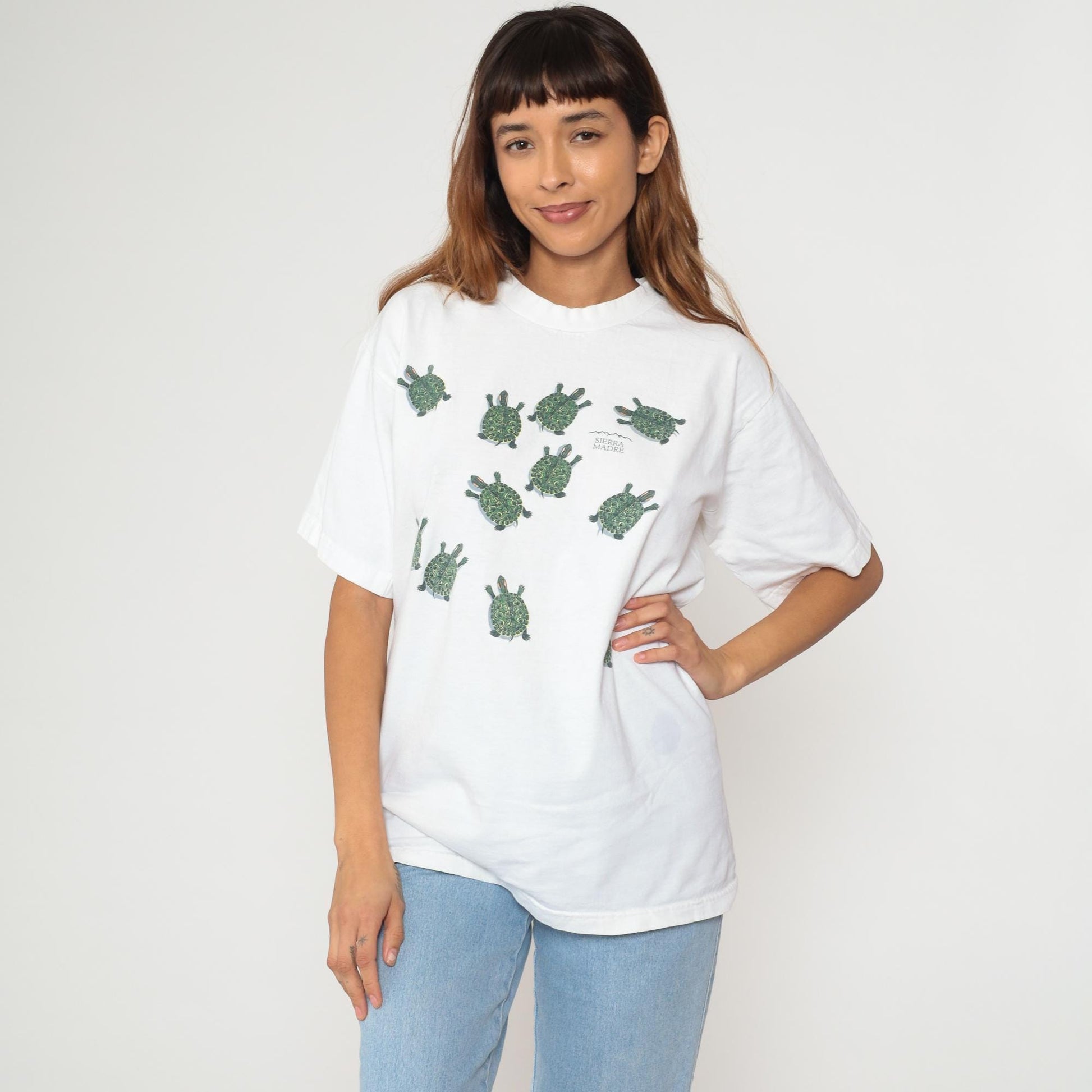 90s Sierra Madre Turtle Graphic T-Shirt White Cotton Crew Neck Medium