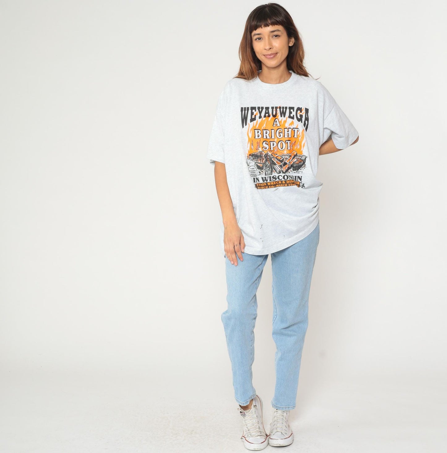 1996 Weyauwega Train Wreck Disaster Event Tee Grey Flame Print XXL