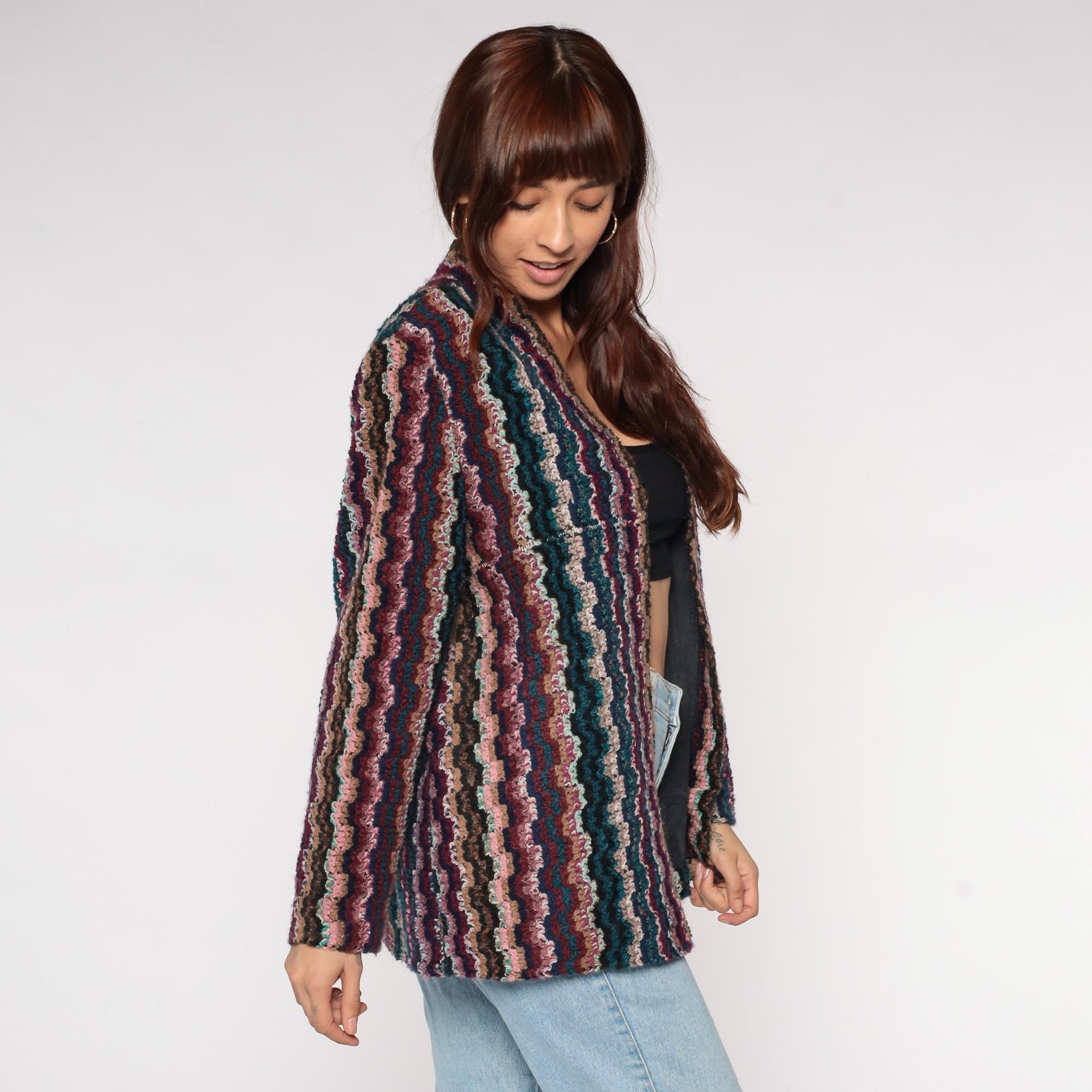 70s Graff Californiawear Striped Blazer Multicolor Wavy Pattern Medium Large