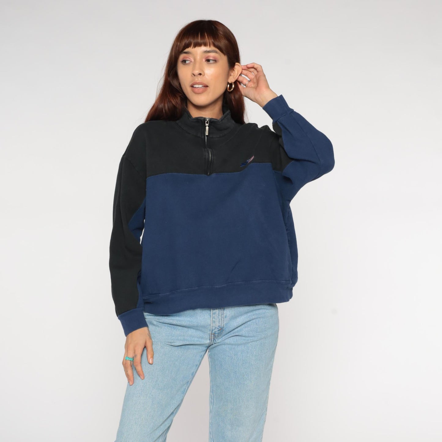 90s Starter Colorblock Quarter-Zip Sweatshirt Navy Black American Flag Extra Large