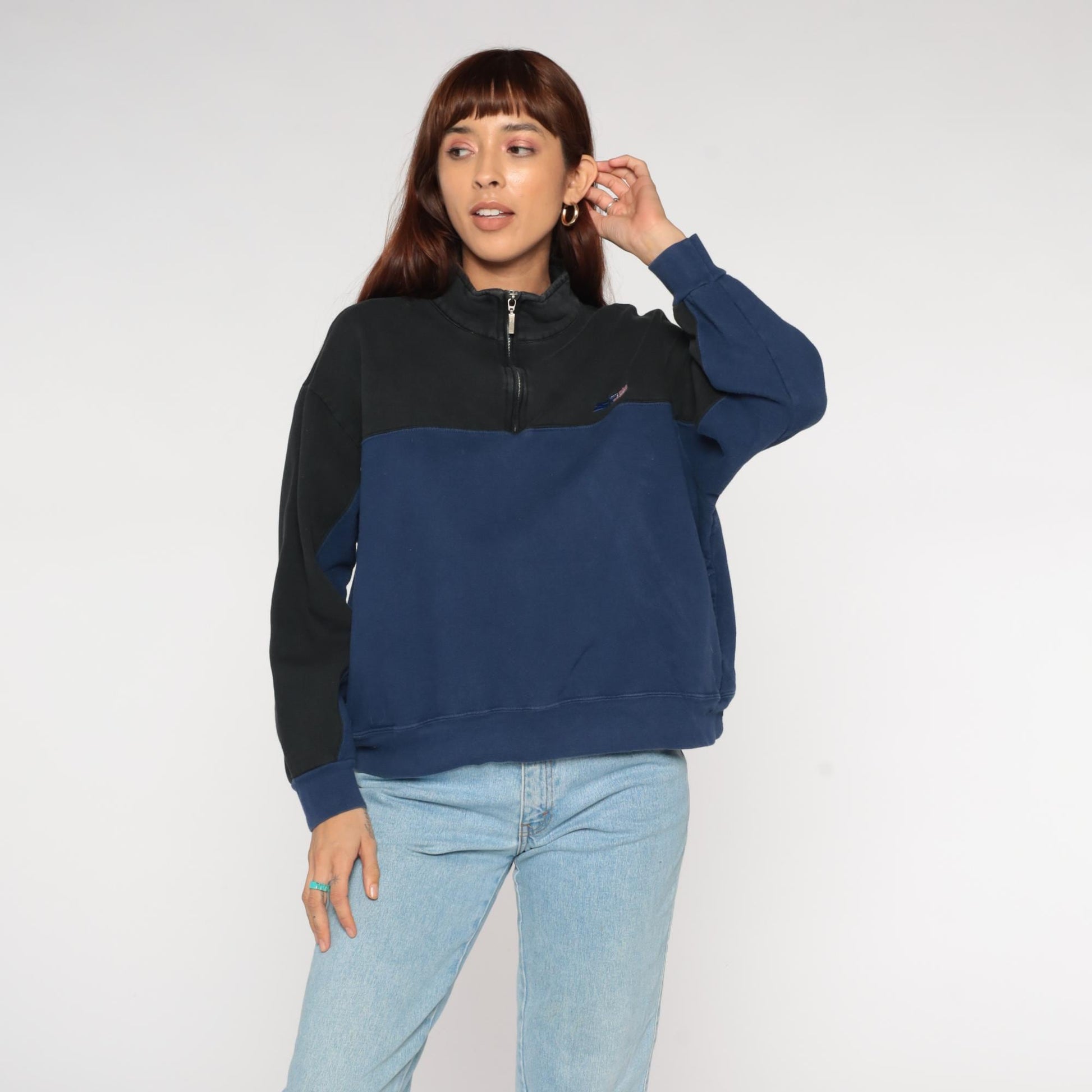 90s Starter Colorblock Quarter-Zip Sweatshirt Navy Black American Flag Extra Large