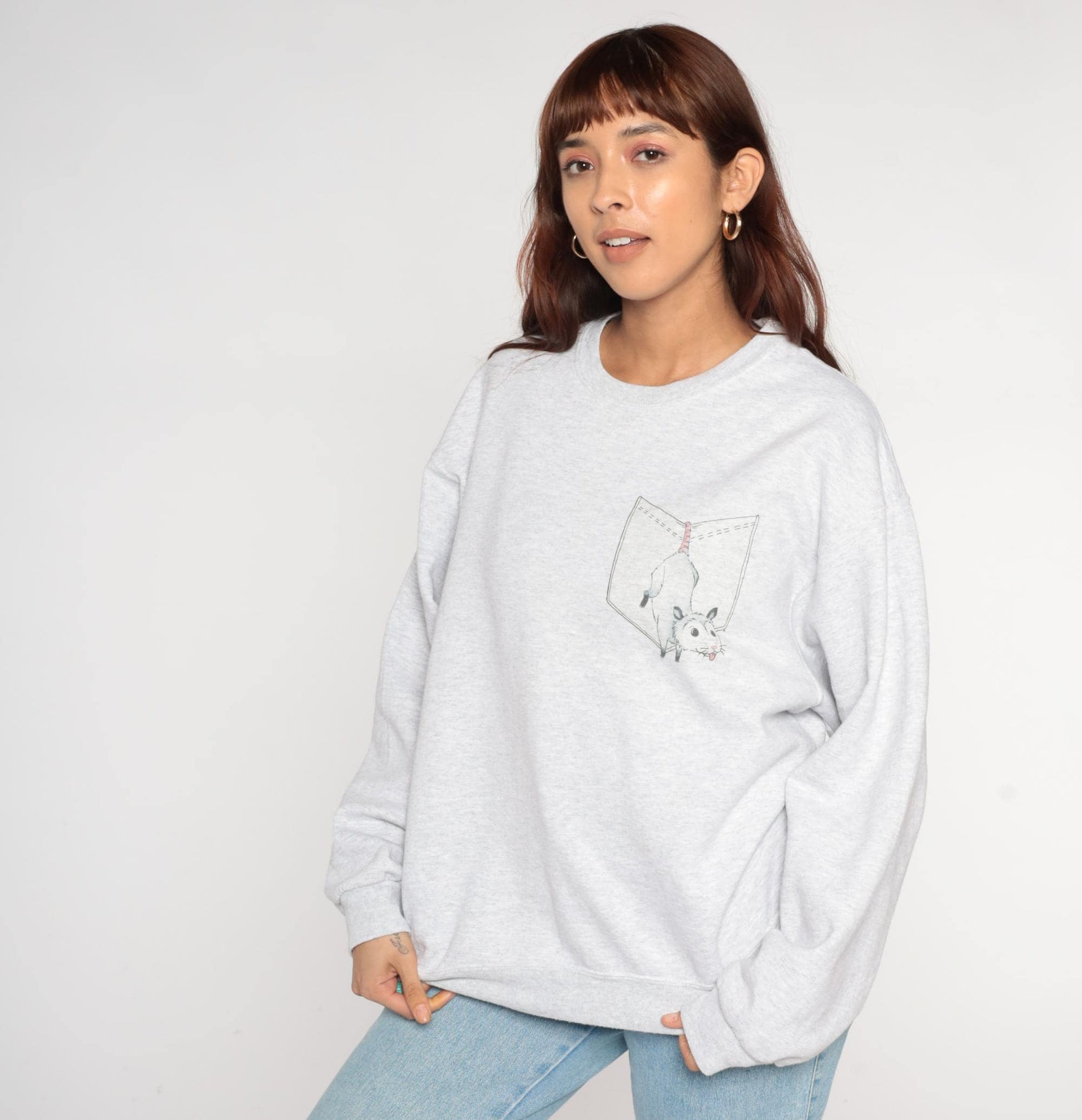 90s Jerzees Possum Graphic Sweatshirt Heather Grey Crewneck Large L