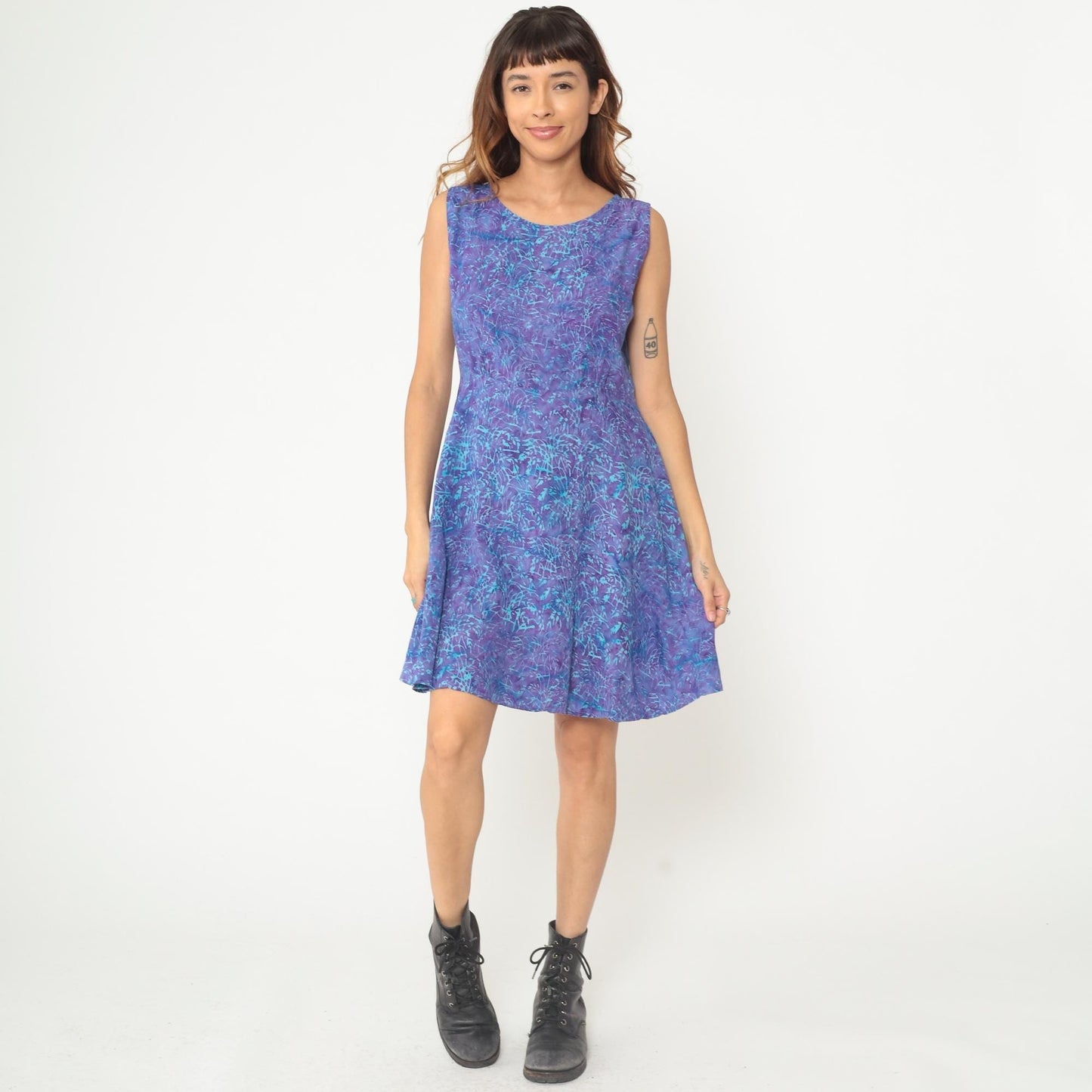 Y2K Tie Dye Mini Dress Purple Blue Turquoise Sleeveless A-Line Medium M