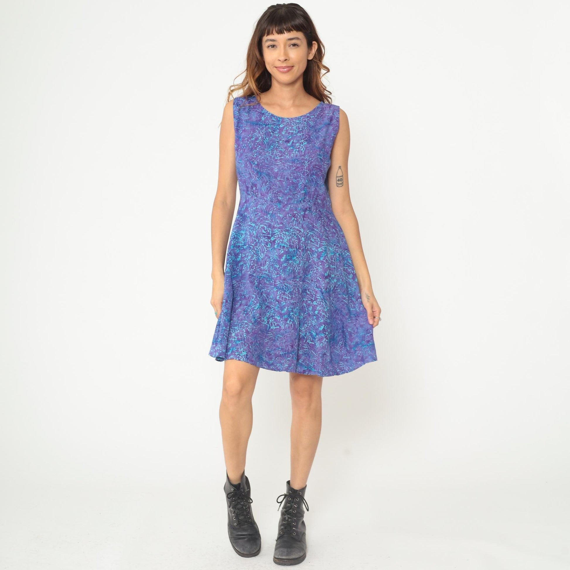 Y2K Tie Dye Mini Dress Purple Blue Turquoise Sleeveless A-Line Medium M