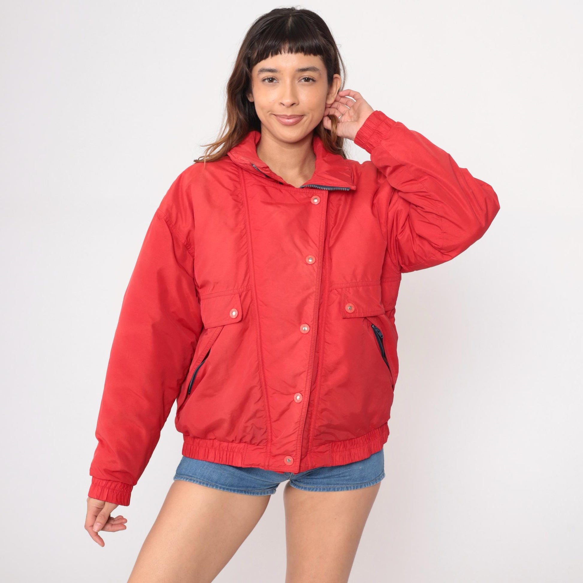 80s CB Sports Red Ski Jacket Quilted Bomber Windbreaker Medium M