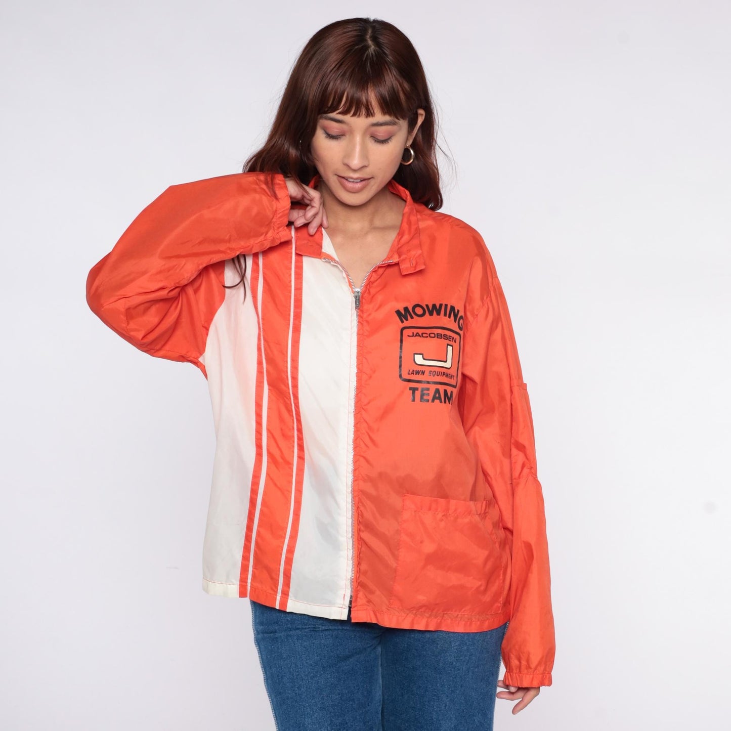 70s Swingster Orange Windbreaker Jacket Racing Stripes Medium